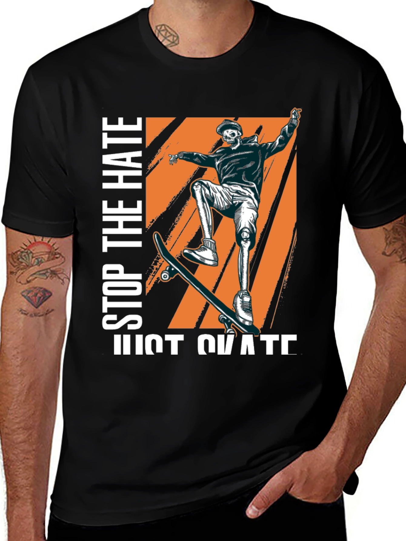 Skateboarder Skeleton Graphic Tee - Stop The Hate