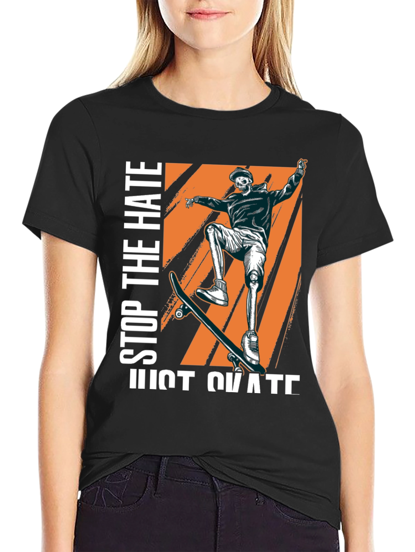 Skateboarder Skeleton Graphic Tee - Stop The Hate
