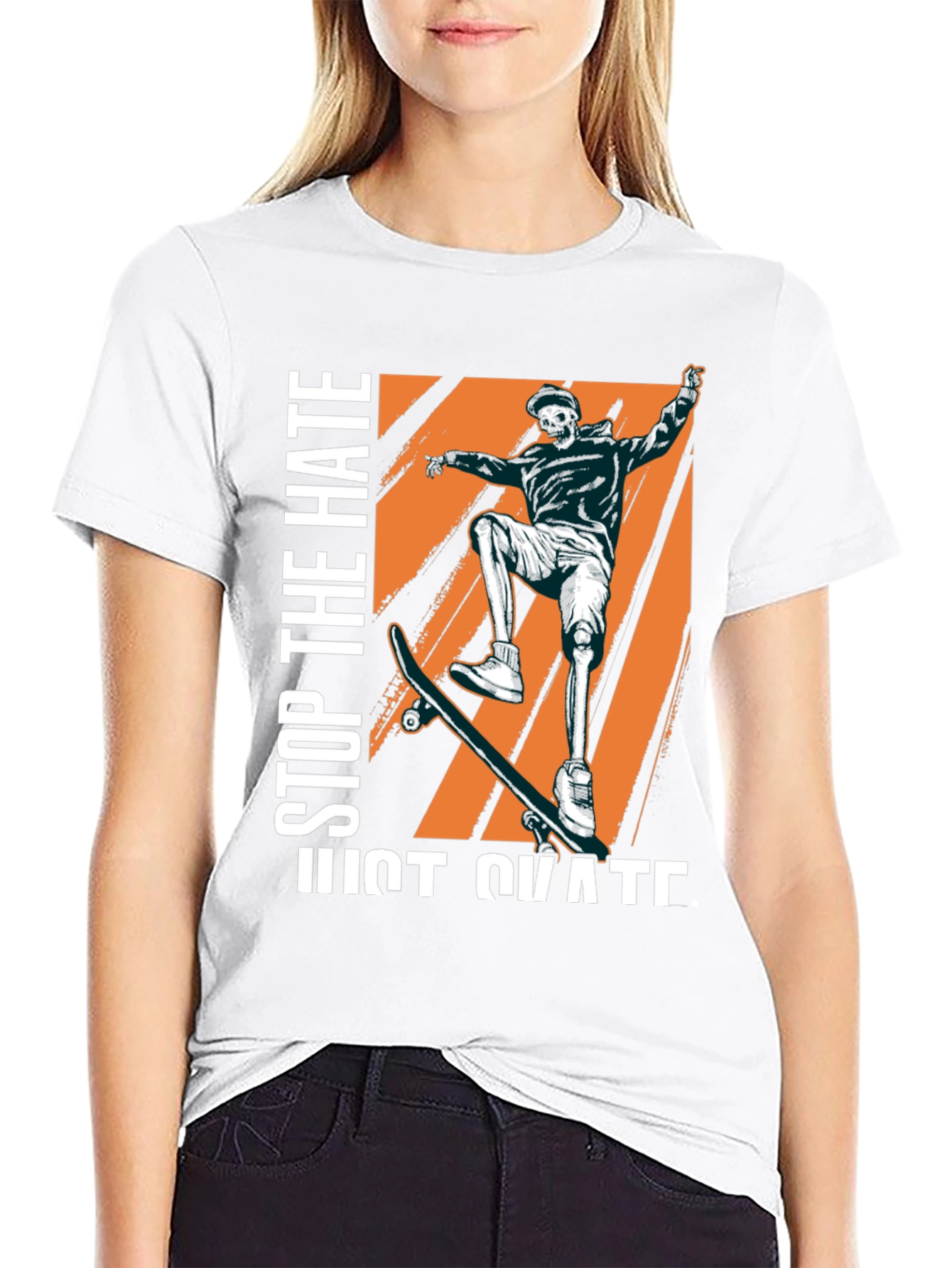 Skateboarder Skeleton Graphic Tee - Stop The Hate