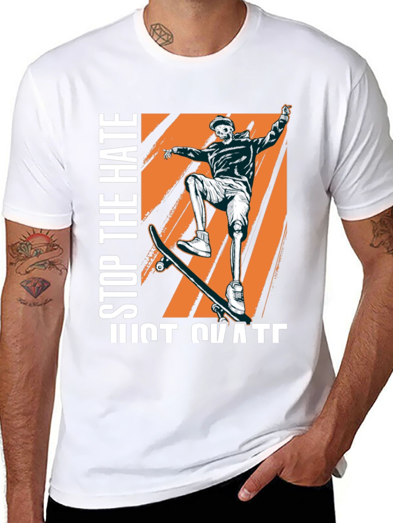Skateboarder Skeleton Graphic Tee - Stop The Hate