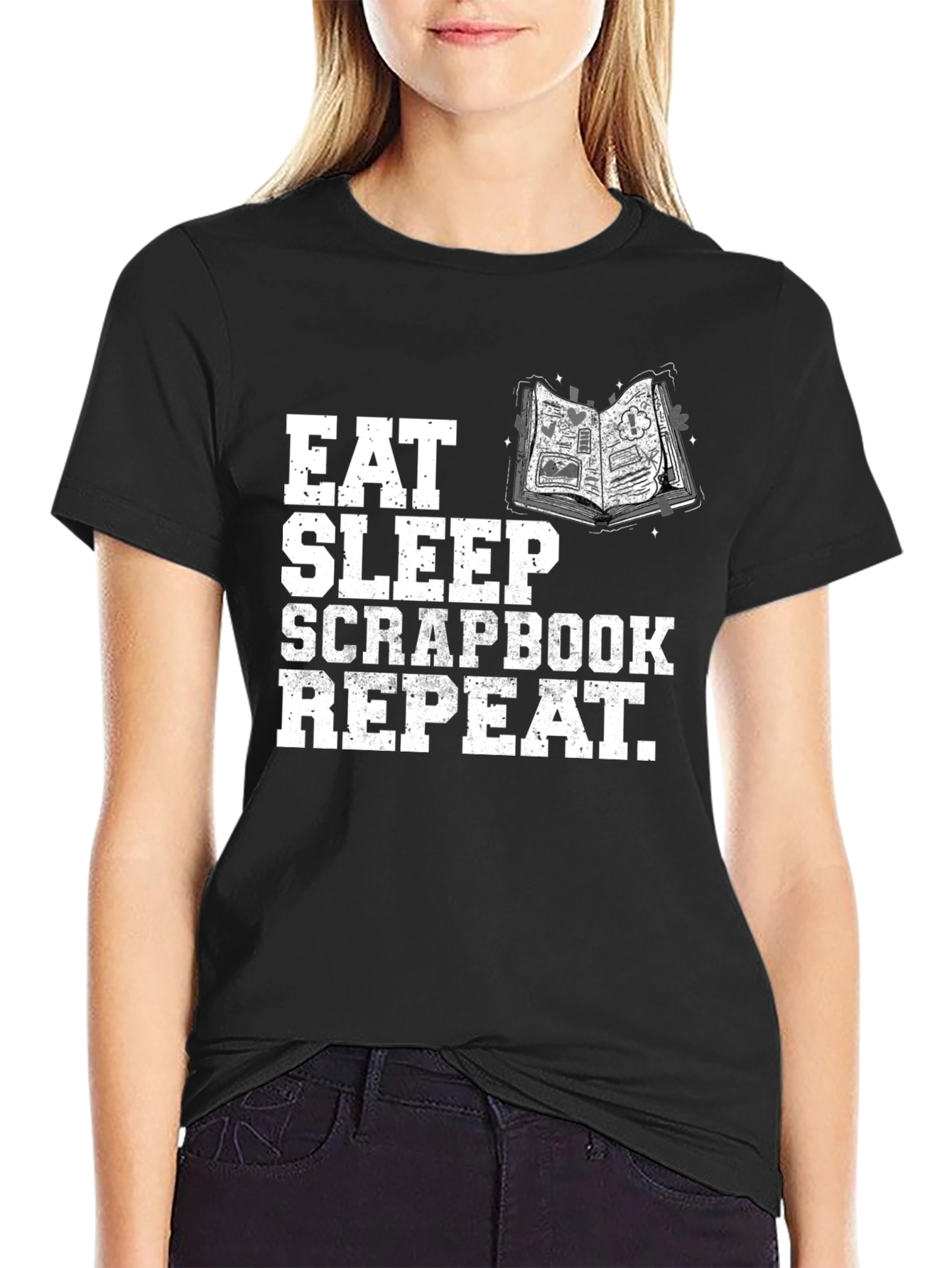 Eat Sleep Scrapbook Repeat Black T-Shirt