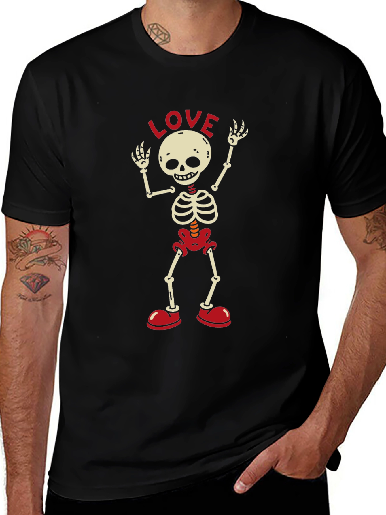 Skeleton LOVE T-Shirt - Black Crew Neck Tee