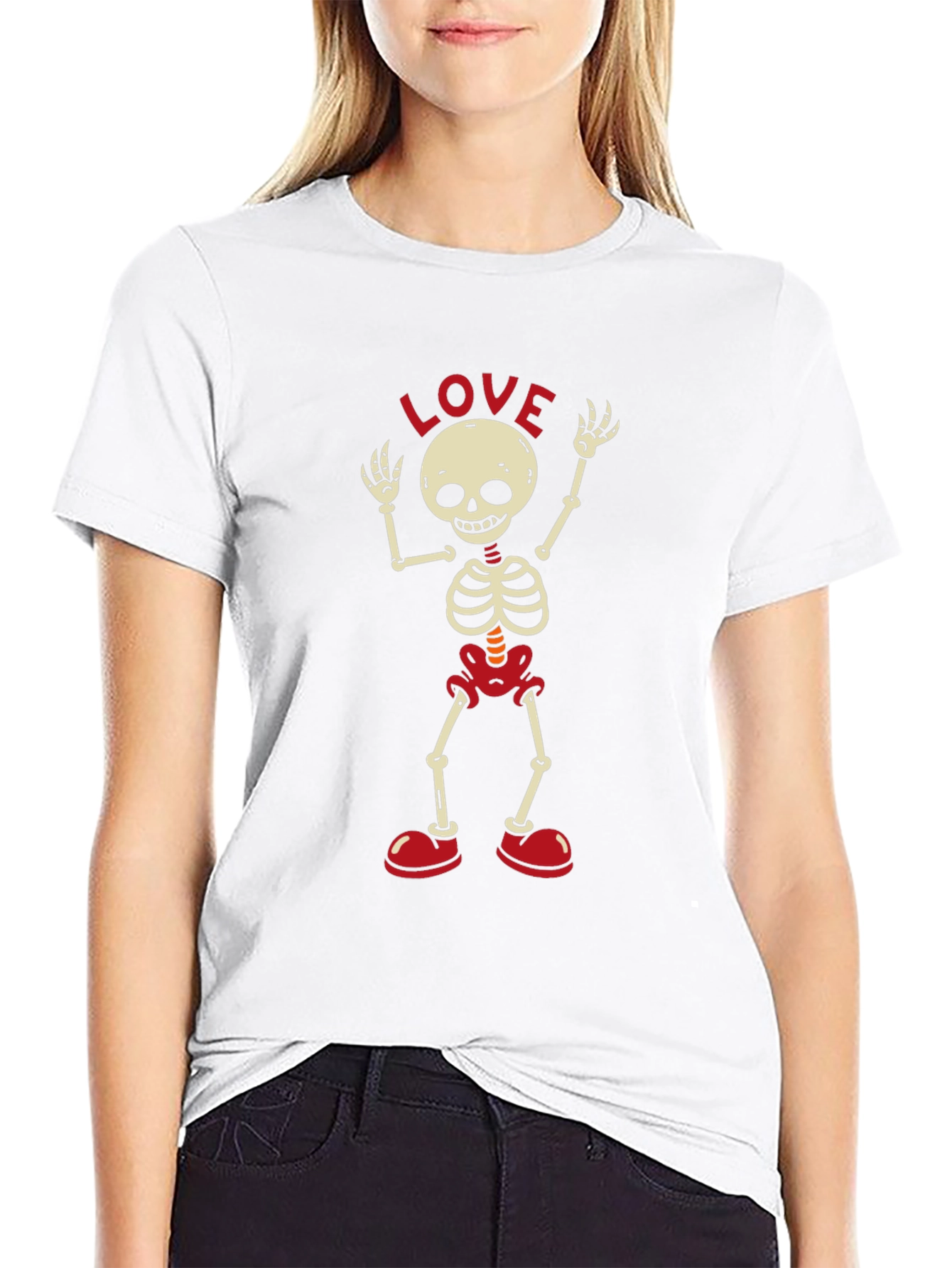 Skeleton LOVE T-Shirt - Black Crew Neck Tee