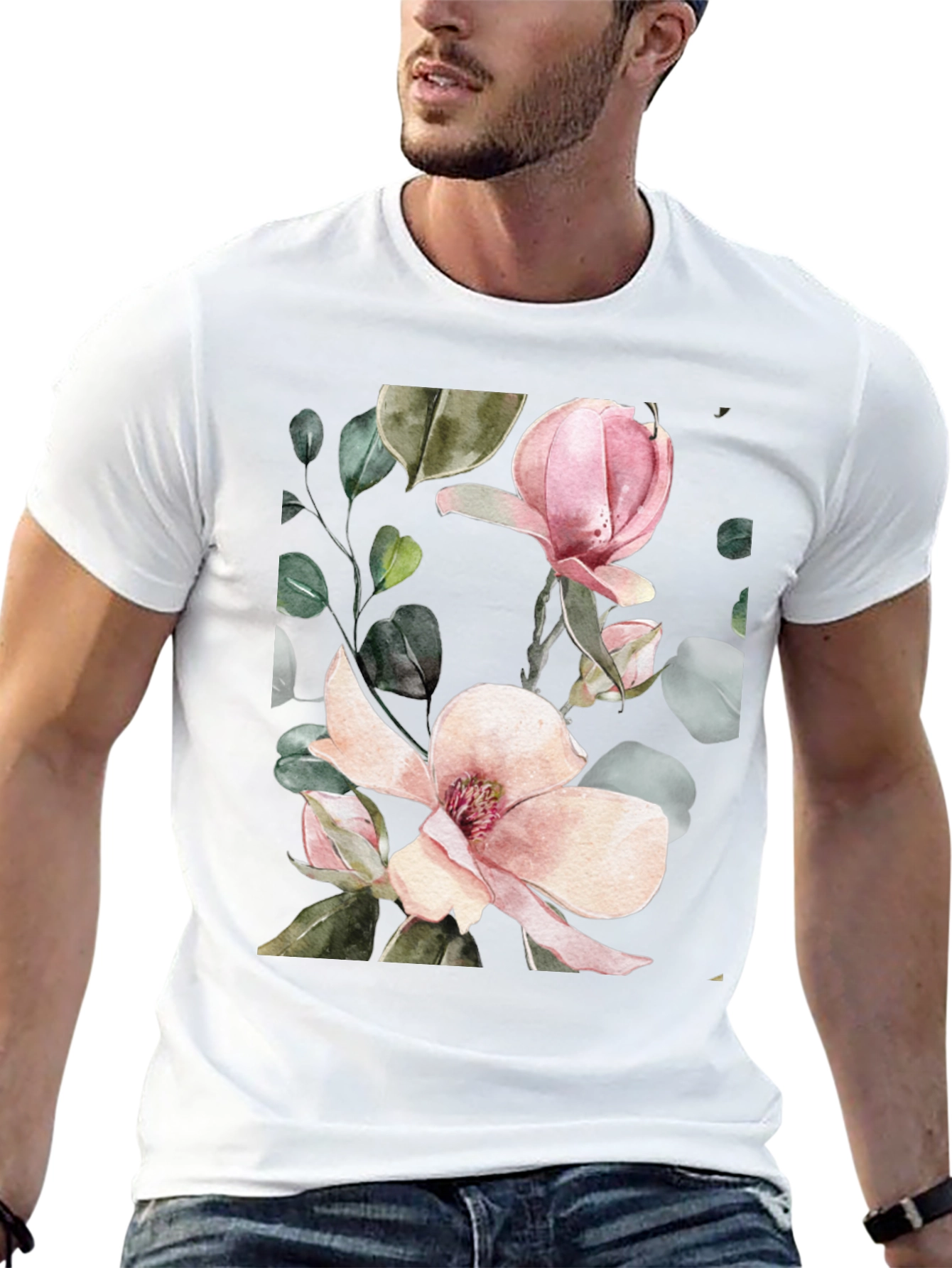 Floral Magnolia Blossom Black T-Shirt