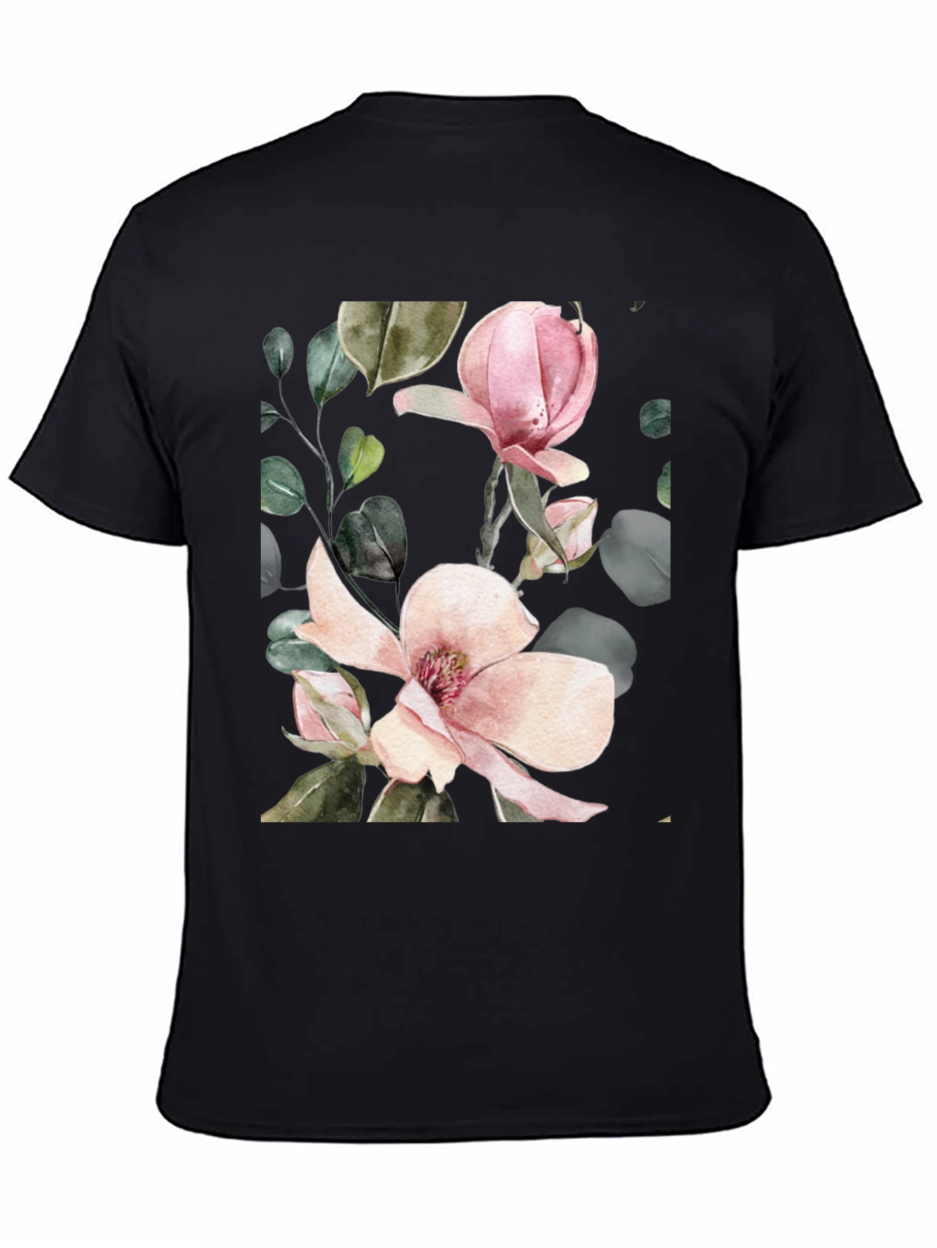 Floral Magnolia Blossom Black T-Shirt