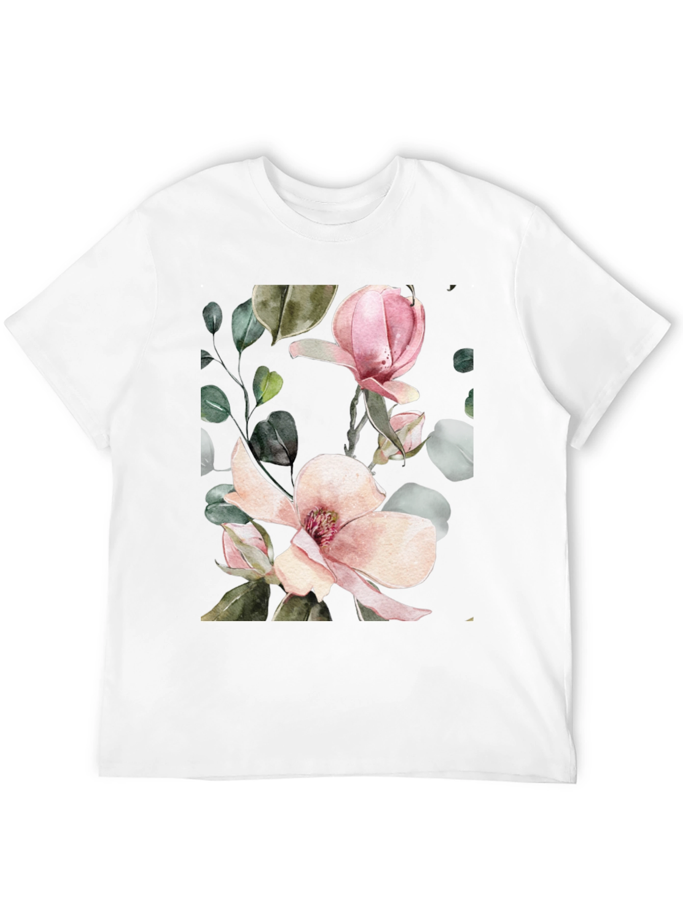 Floral Magnolia Blossom Black T-Shirt