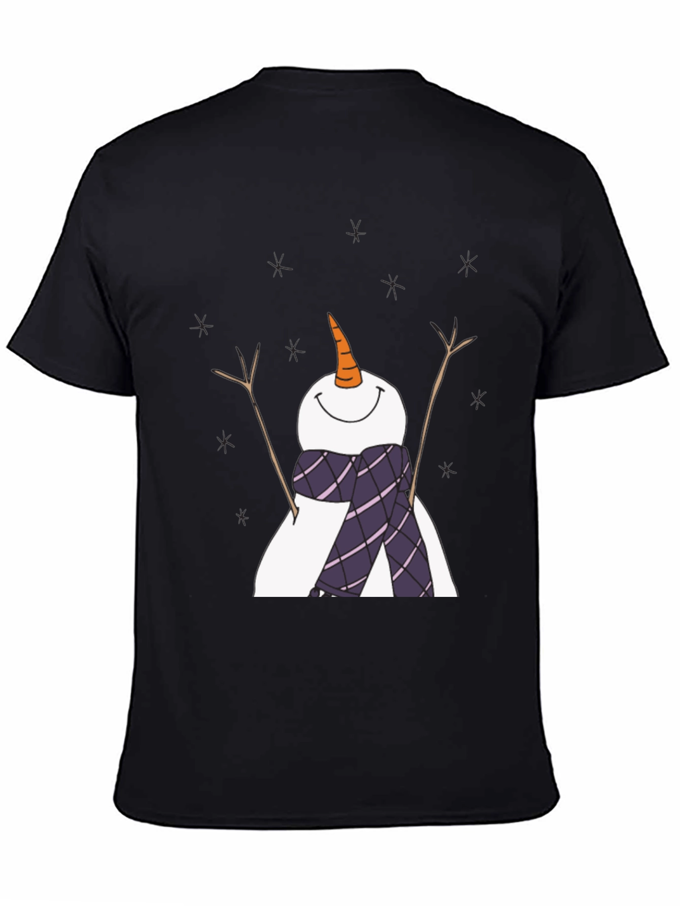 Snowman Graphic Tee - Black Cotton Holiday Shirt