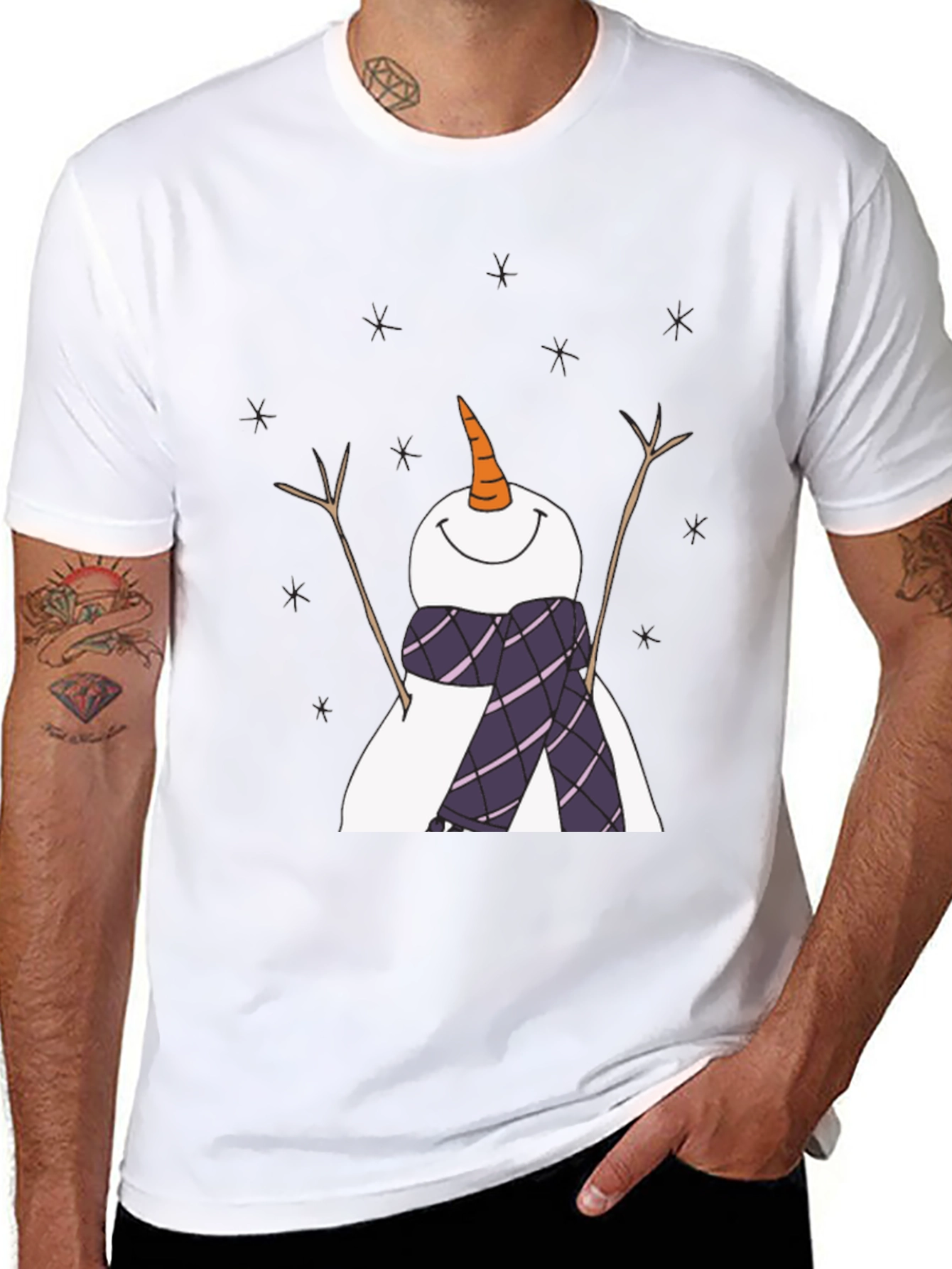 Snowman Graphic Tee - Black Cotton Holiday Shirt