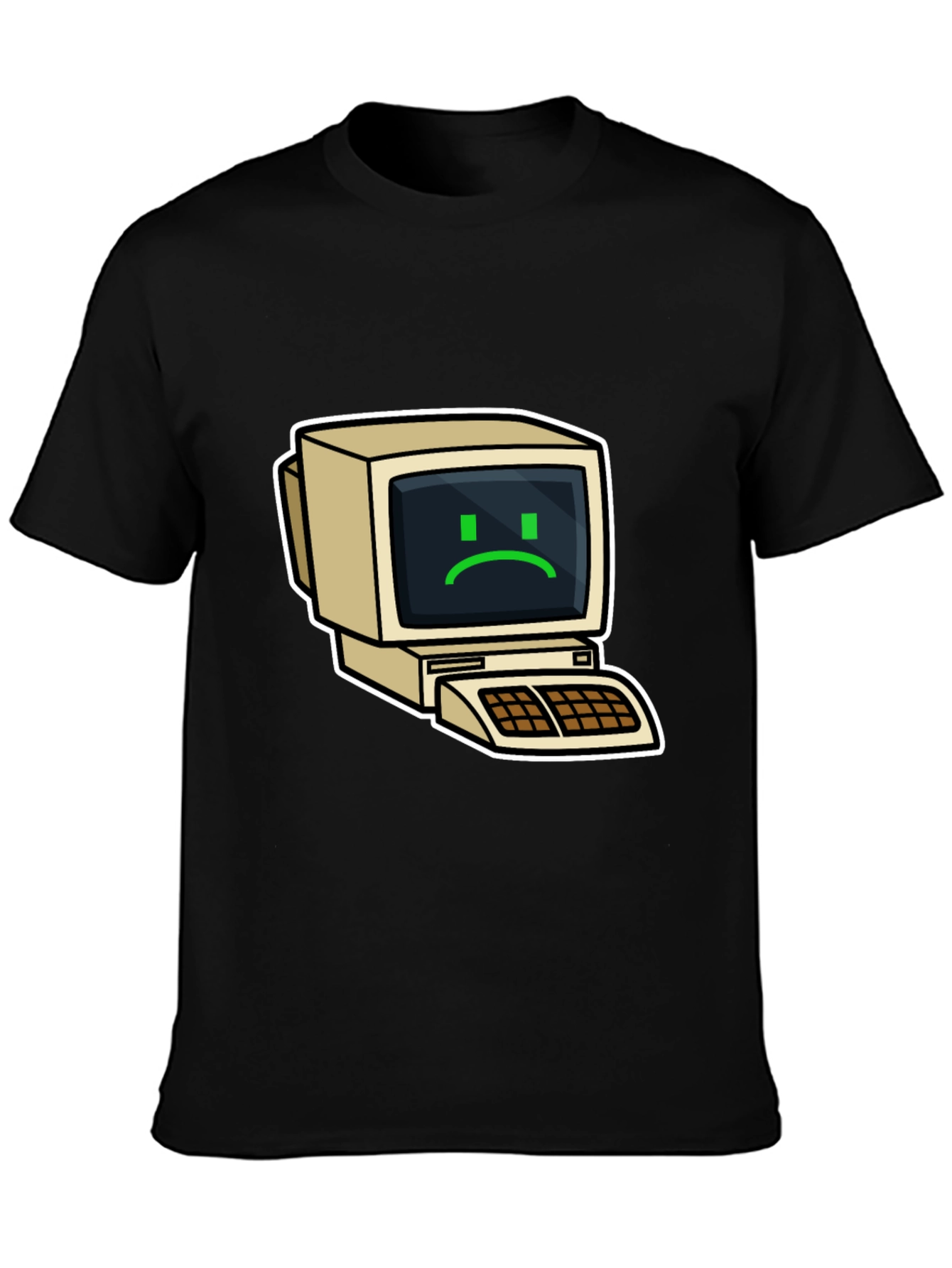 Retro Computer Sad Face Graphic Black T-Shirt