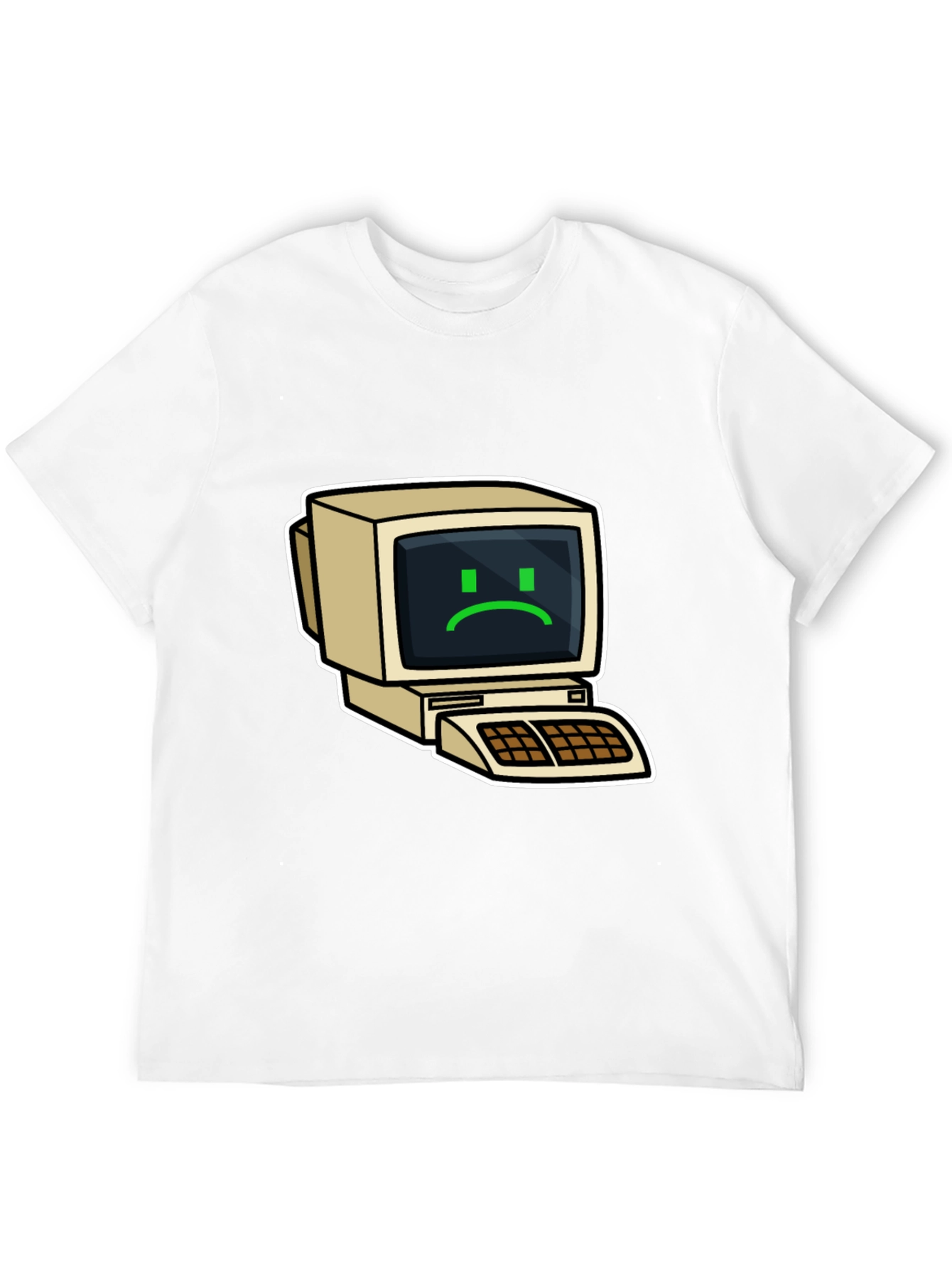Retro Computer Sad Face Graphic Black T-Shirt