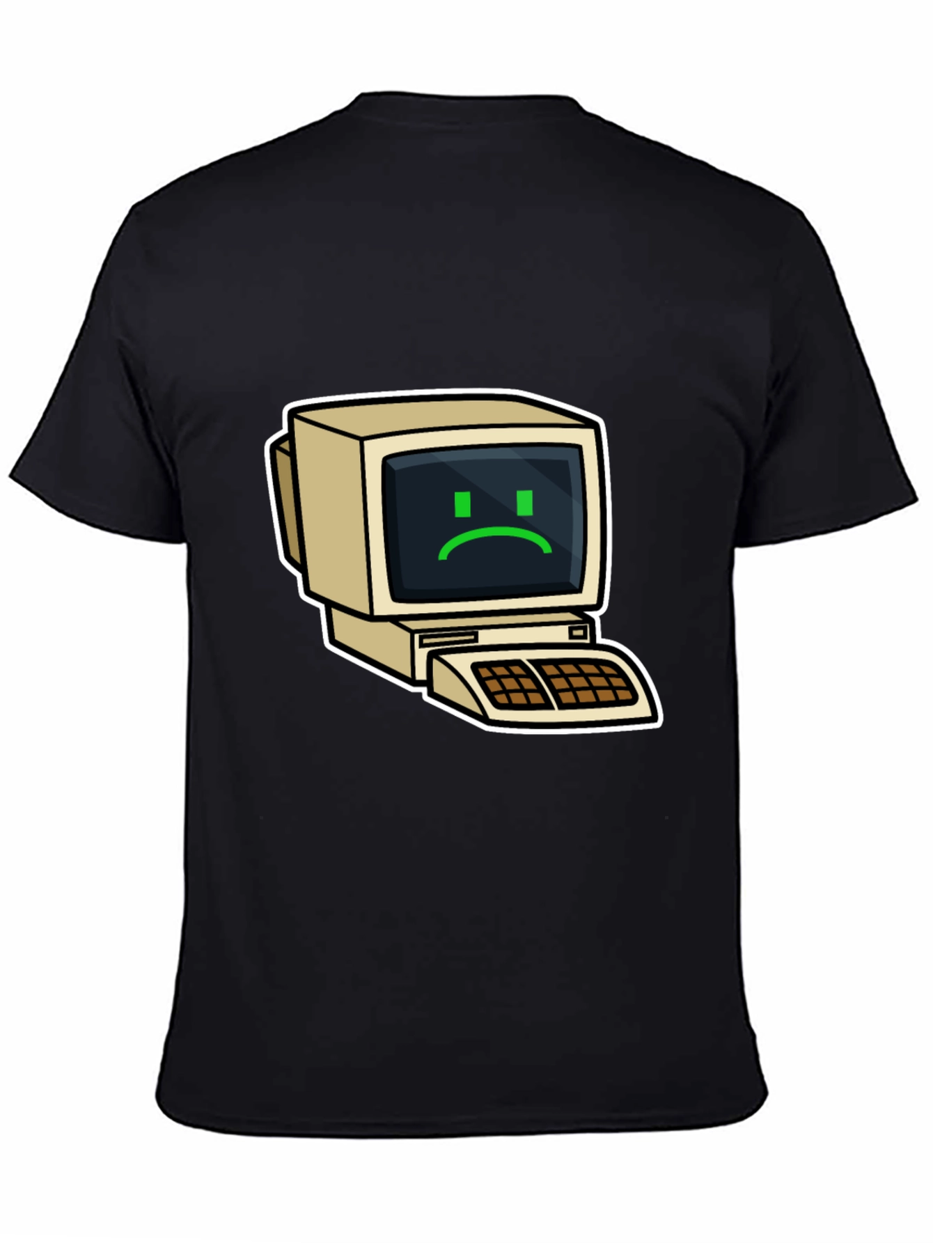 Retro Computer Sad Face Graphic Black T-Shirt