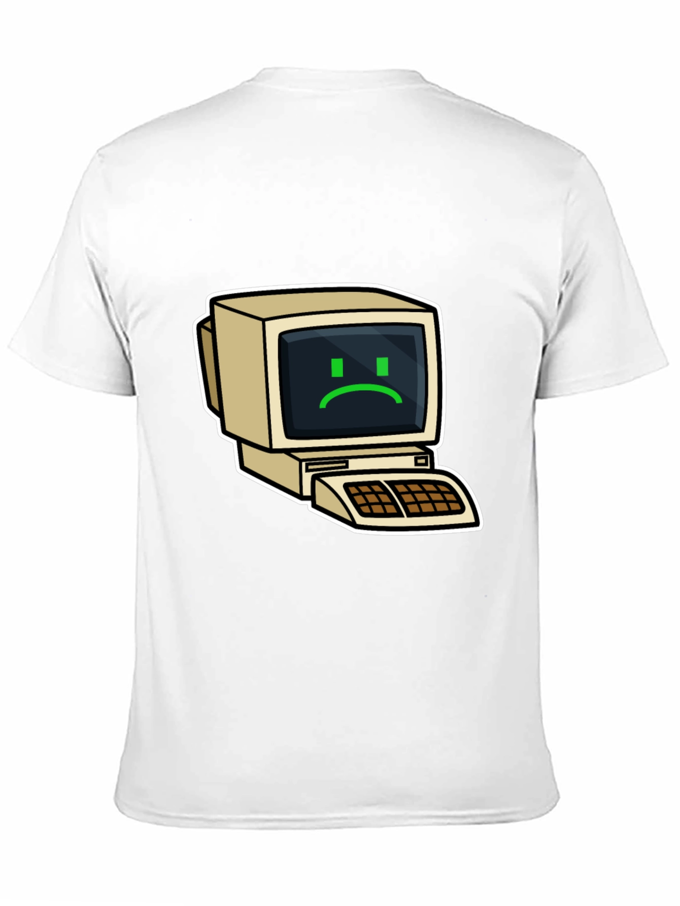 Retro Computer Sad Face Graphic Black T-Shirt