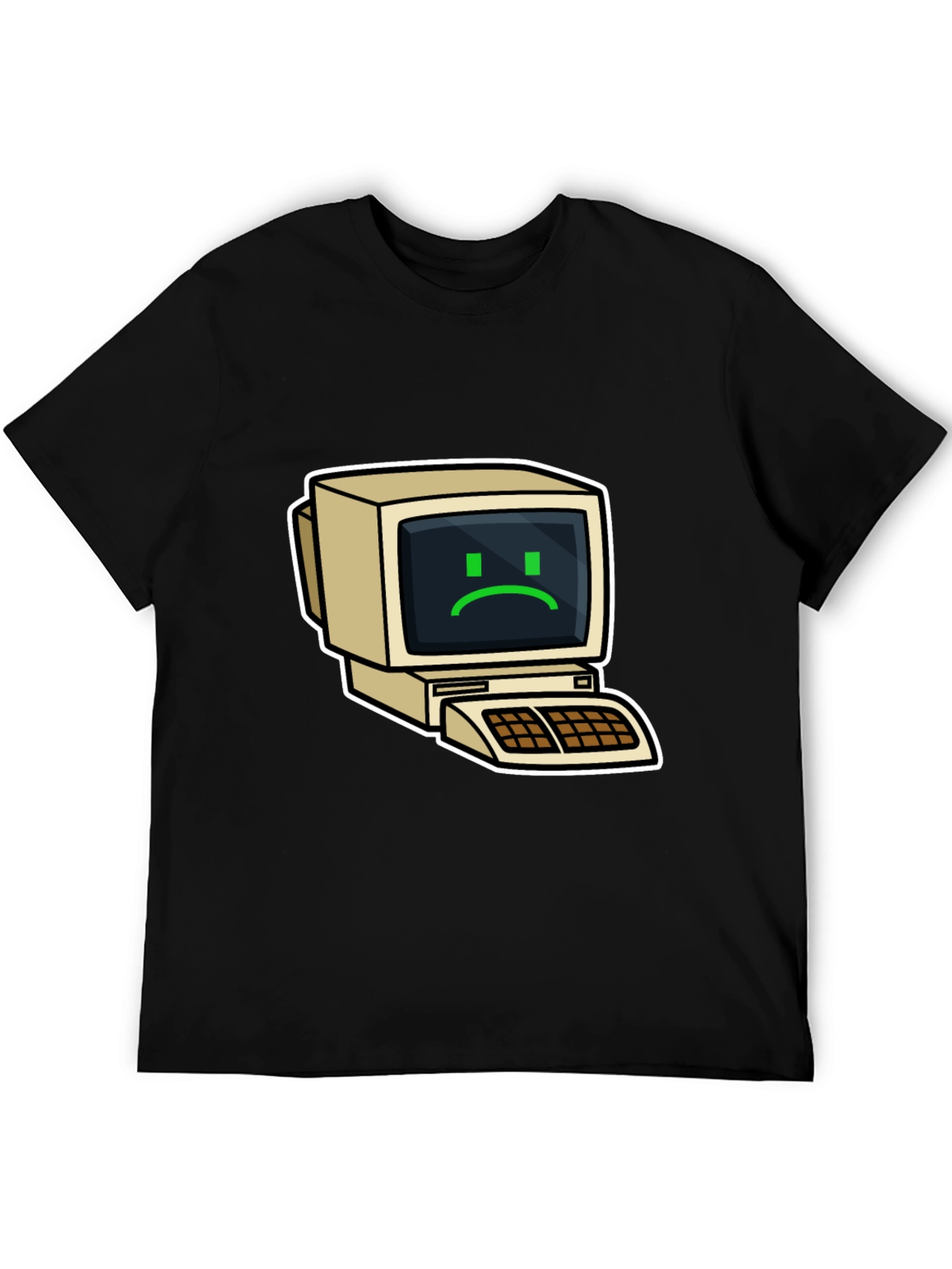 Retro Computer Sad Face Graphic Black T-Shirt