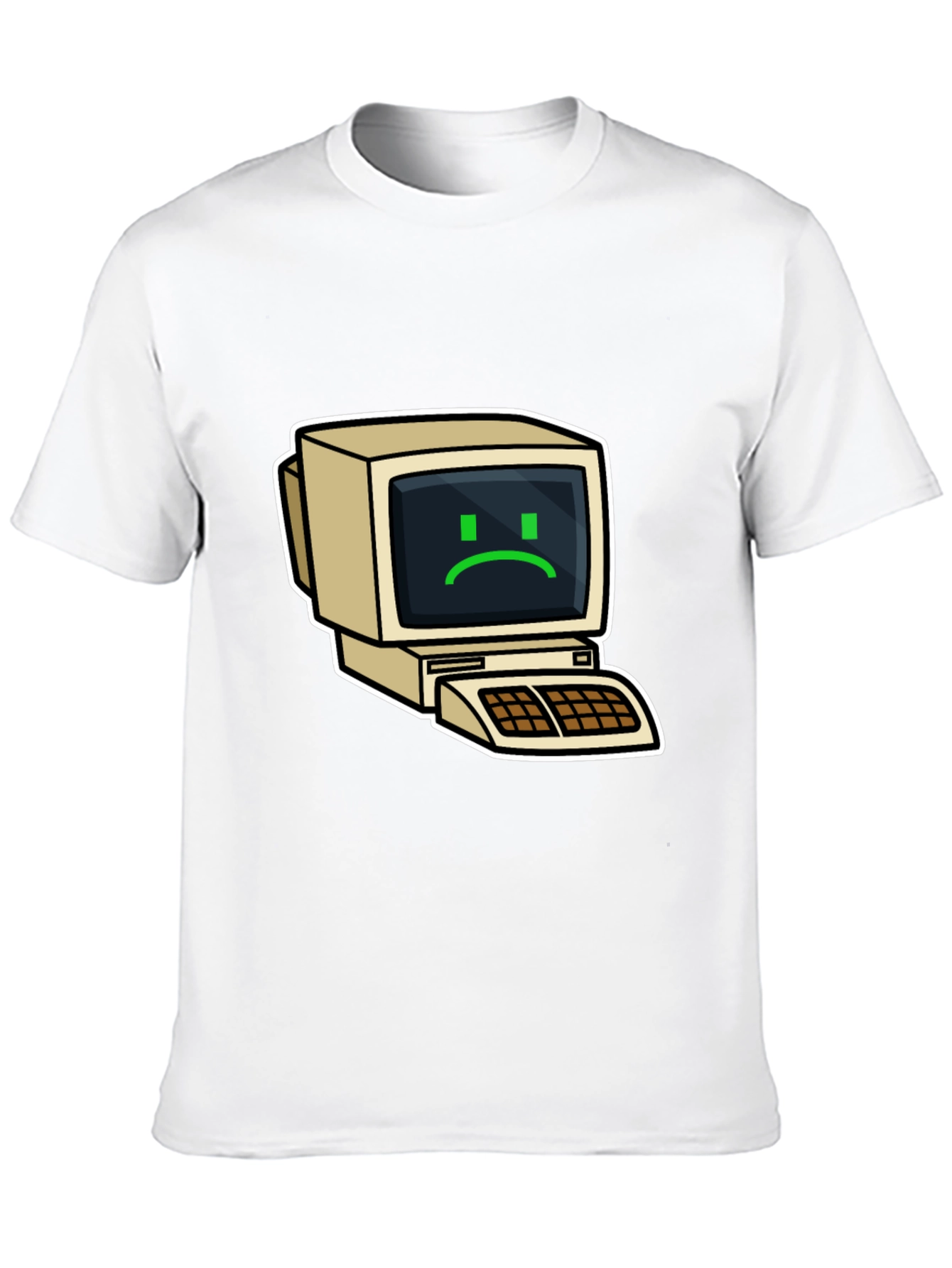 Retro Computer Sad Face Graphic Black T-Shirt