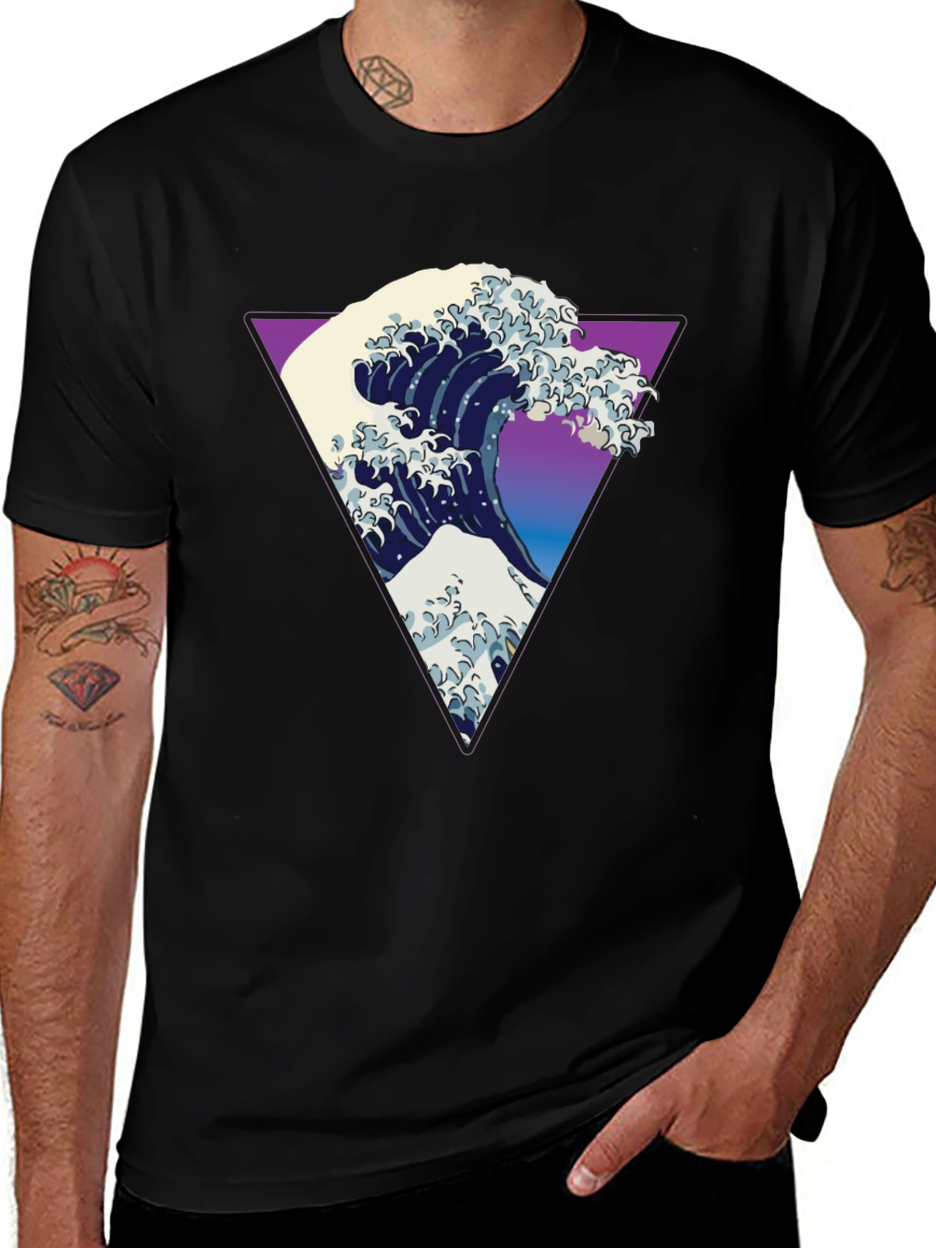 Great Wave Triangle Graphic Tee - Modern Art Shirt