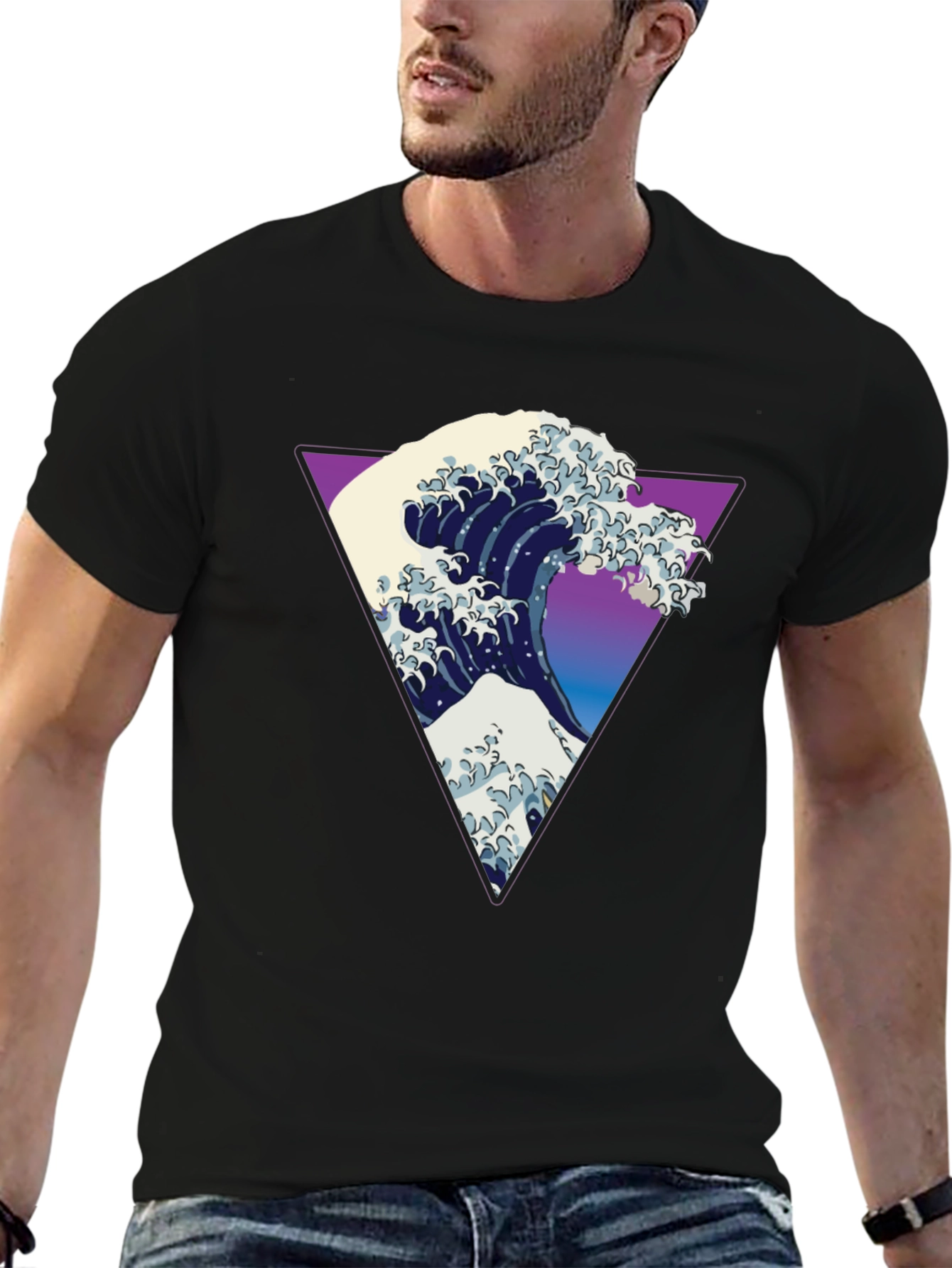 Great Wave Triangle Graphic Tee - Modern Art Shirt