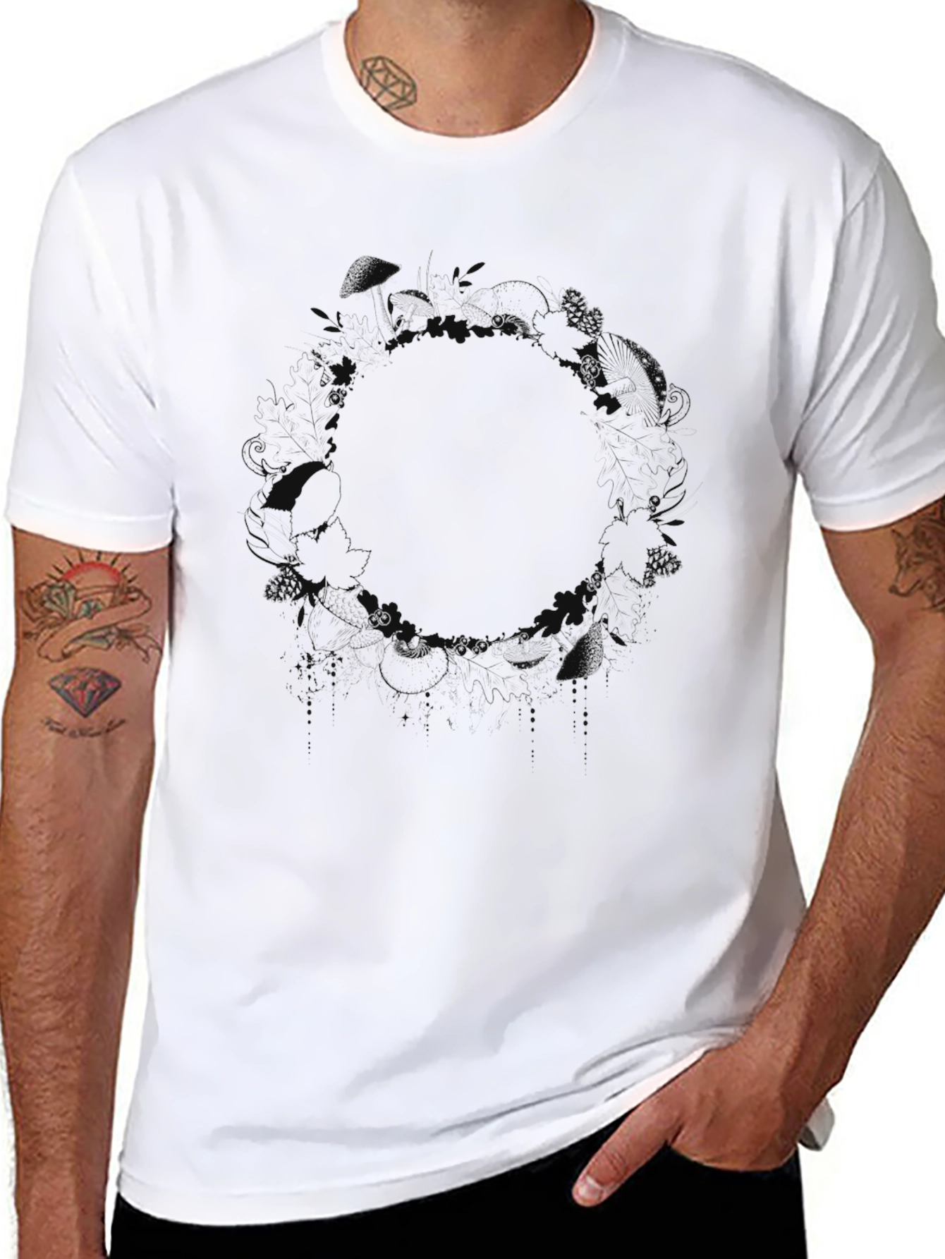 Mens Black Crew Neck Graphic T-Shirt
