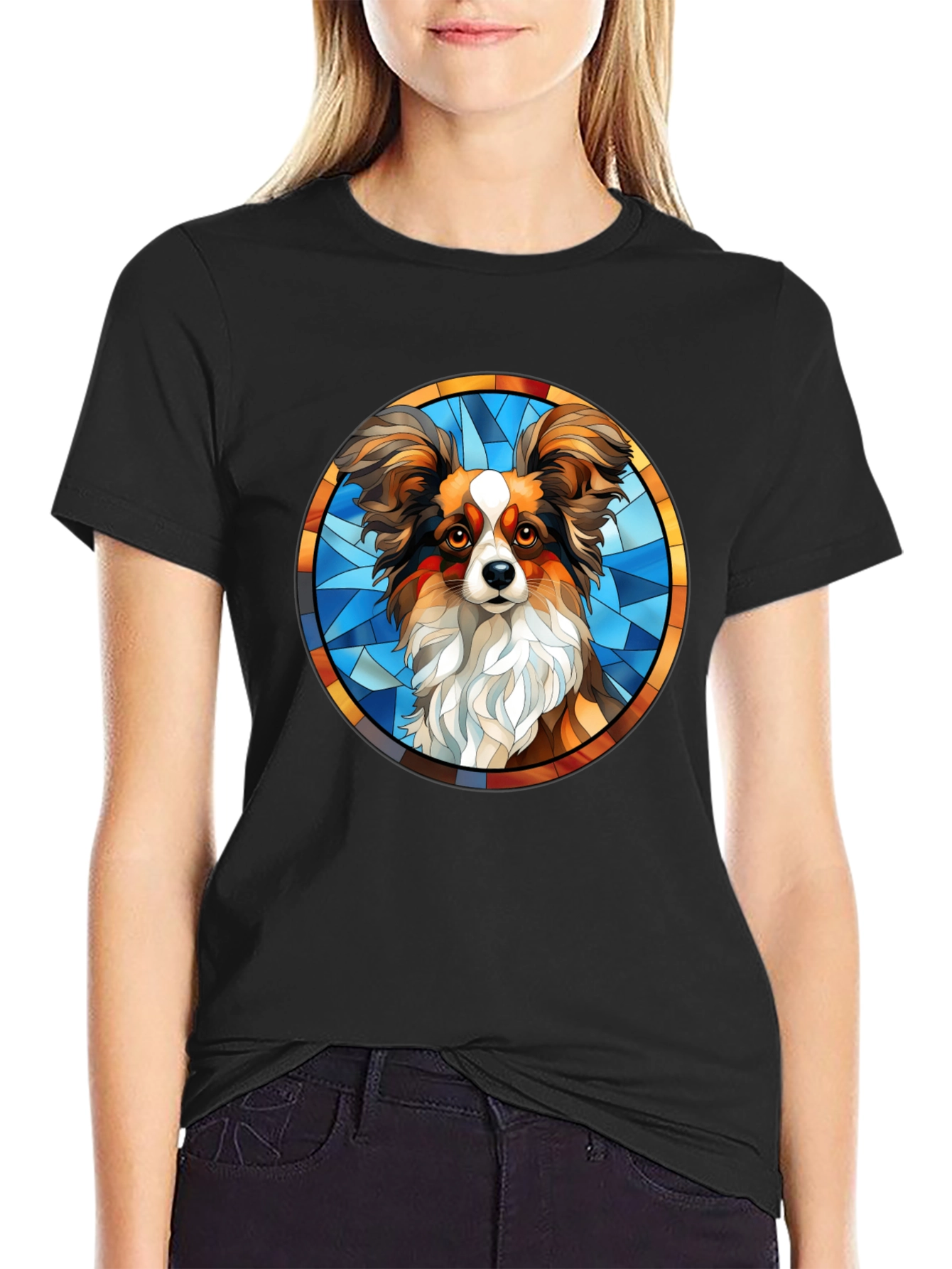 Papillon Dog Stained Glass T-Shirt