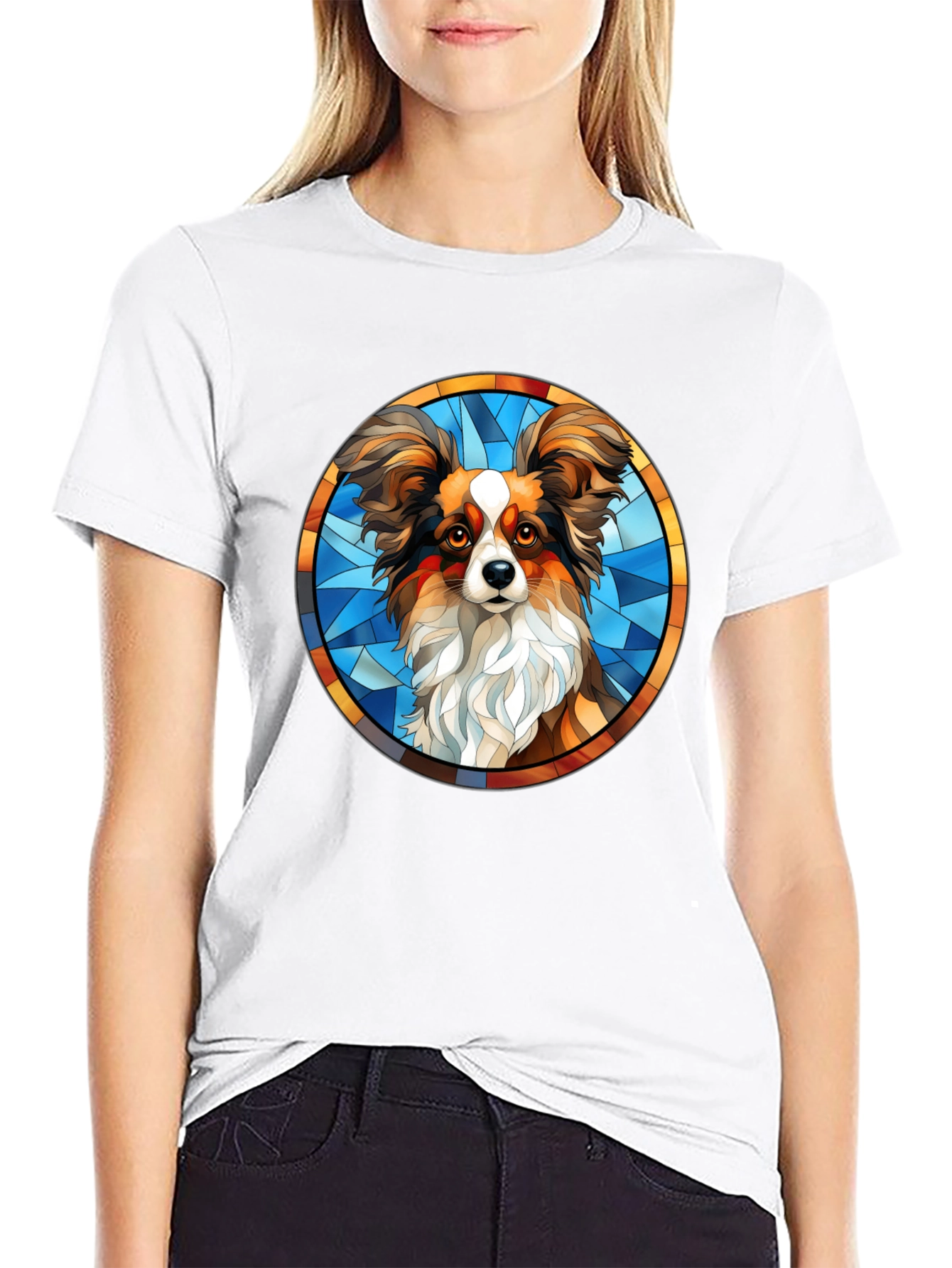 Papillon Dog Stained Glass T-Shirt