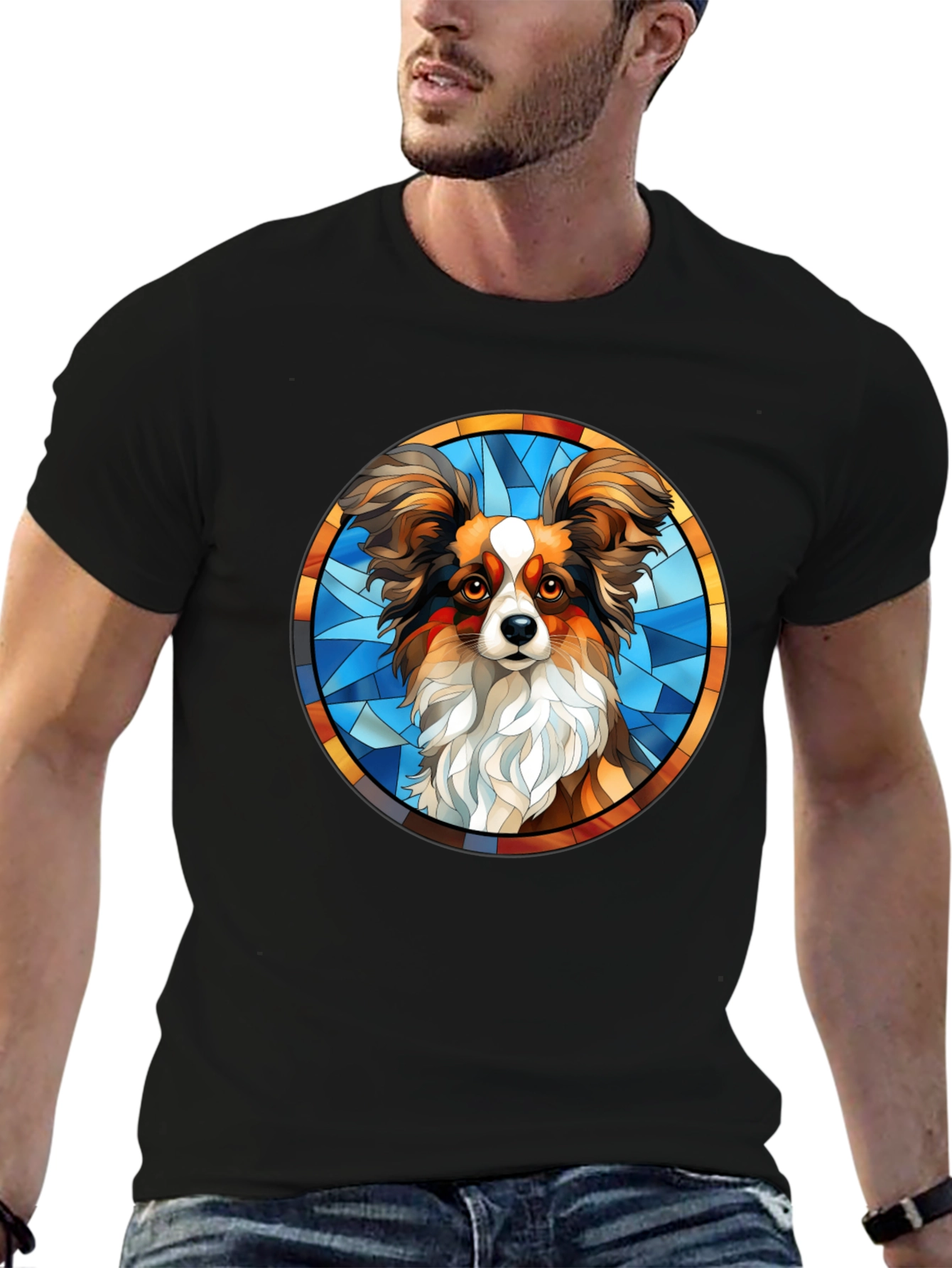 Papillon Dog Stained Glass T-Shirt