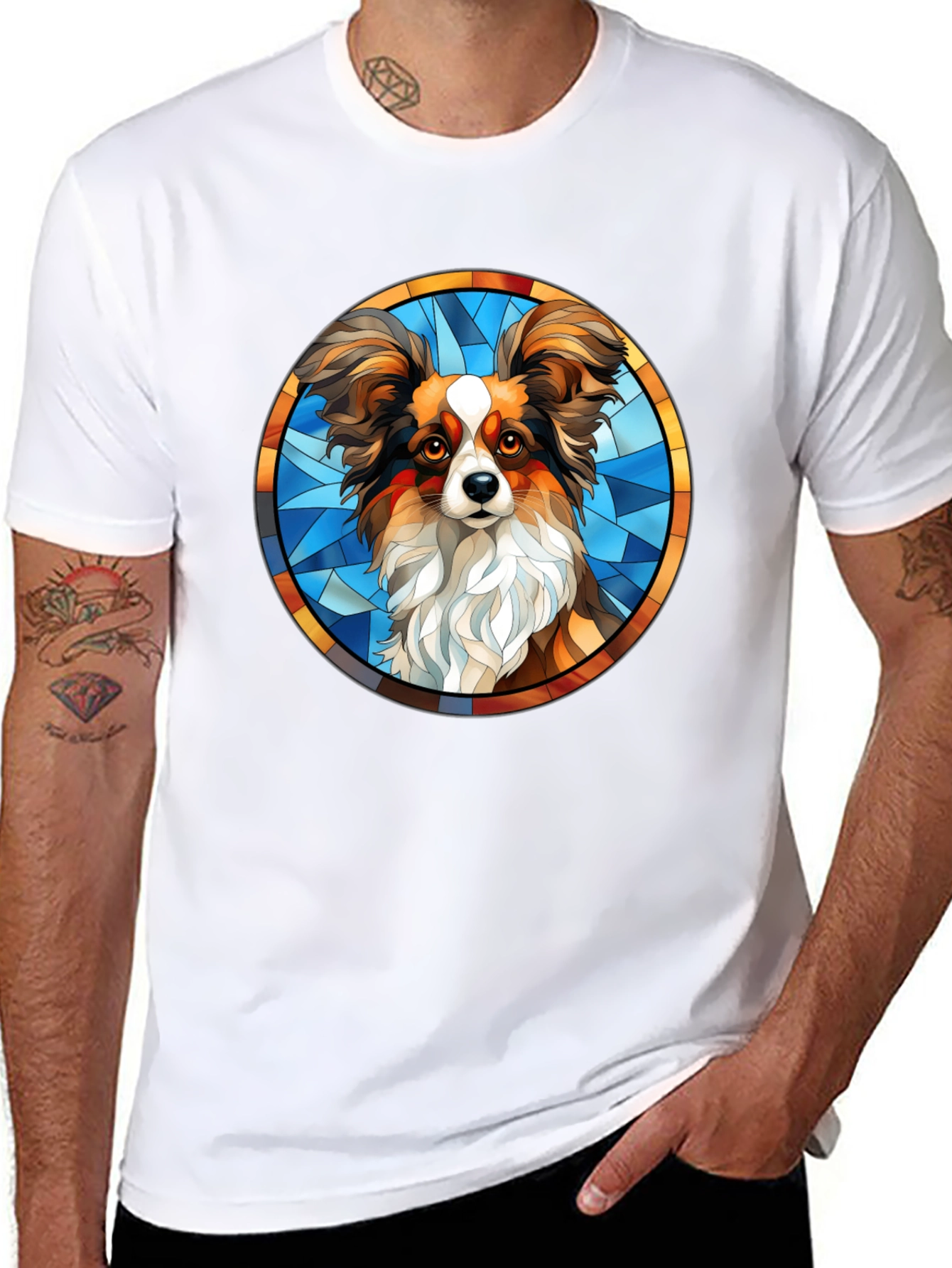 Papillon Dog Stained Glass T-Shirt