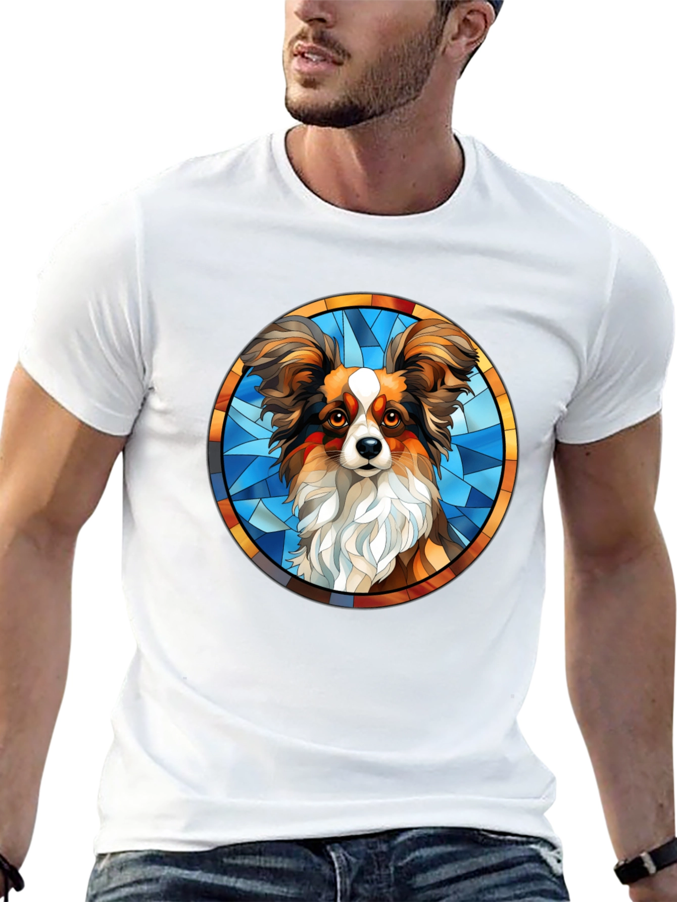 Papillon Dog Stained Glass T-Shirt