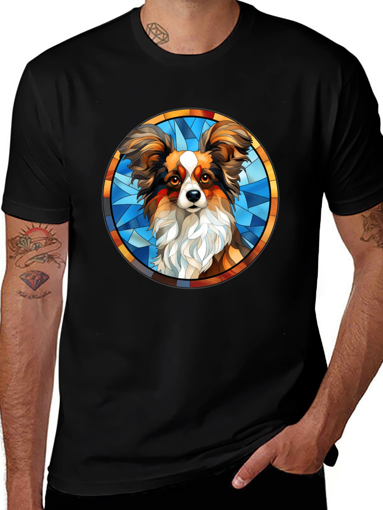 Papillon Dog Stained Glass T-Shirt