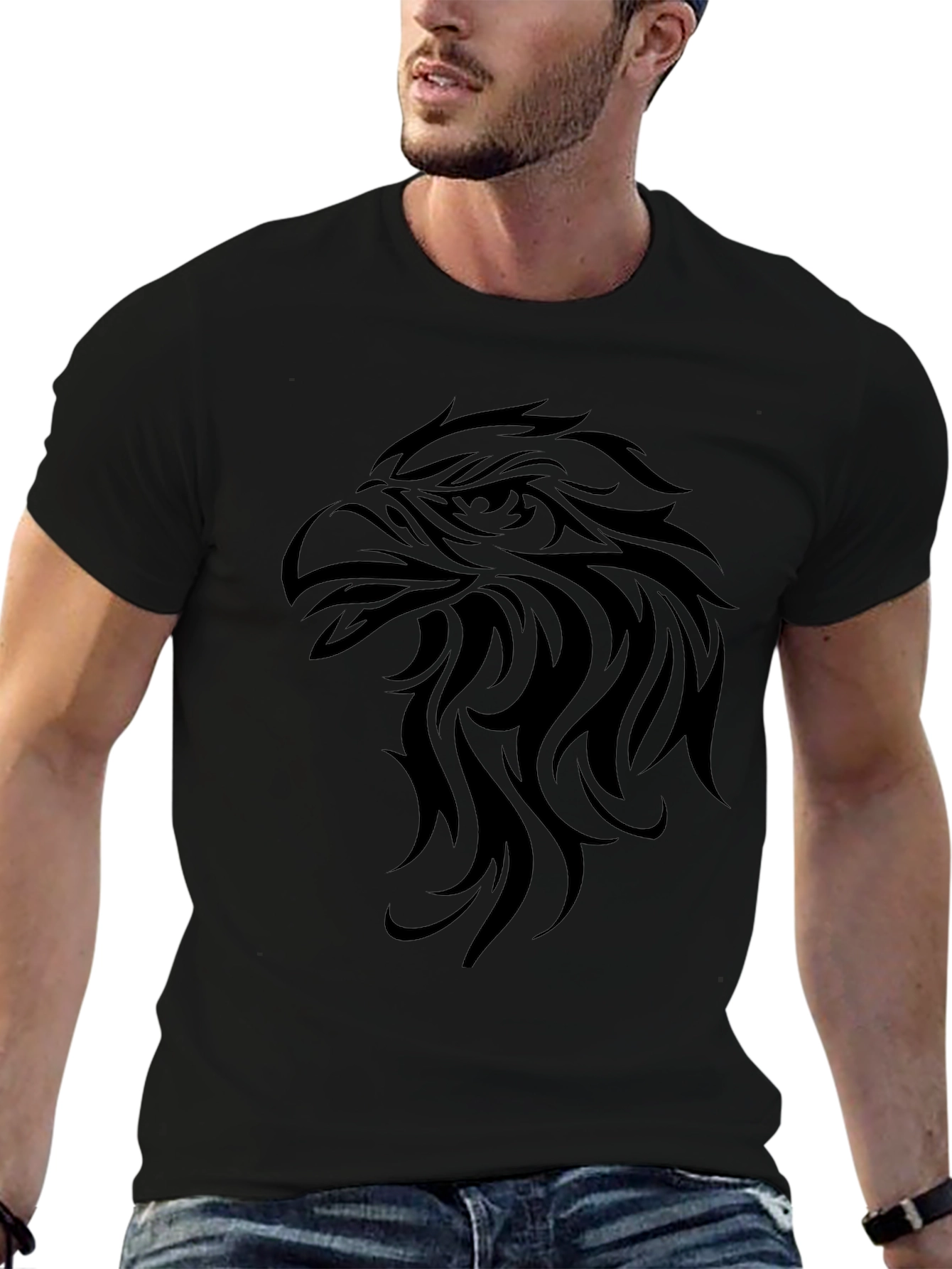 Mens Black T-Shirt with Eagle Design
