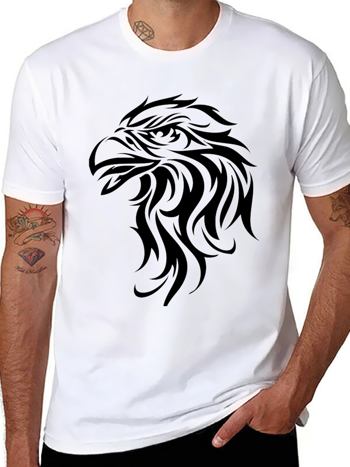 Mens Black T-Shirt with Eagle Design