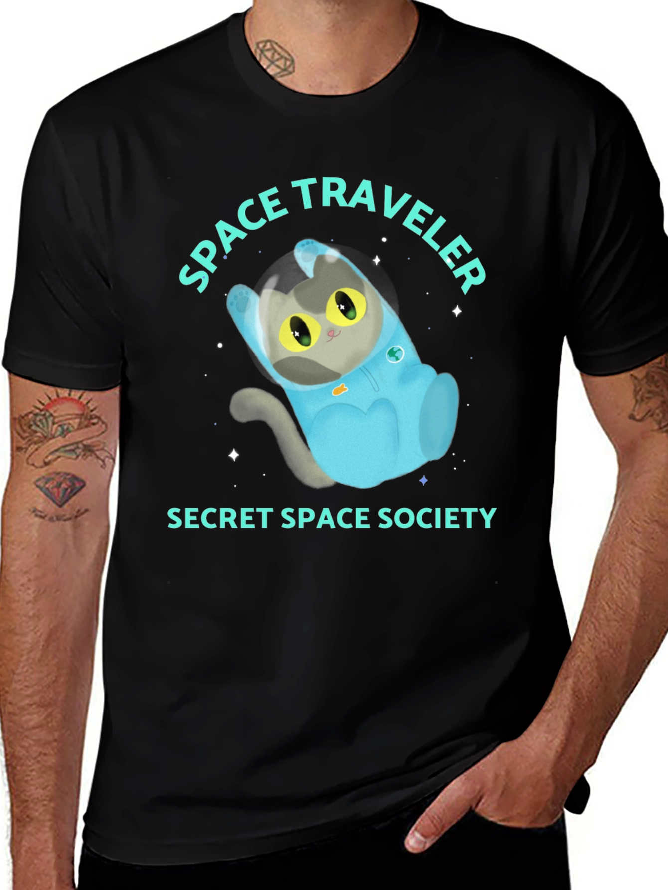 Space Traveler Cat Graphic Tee - Secret Society
