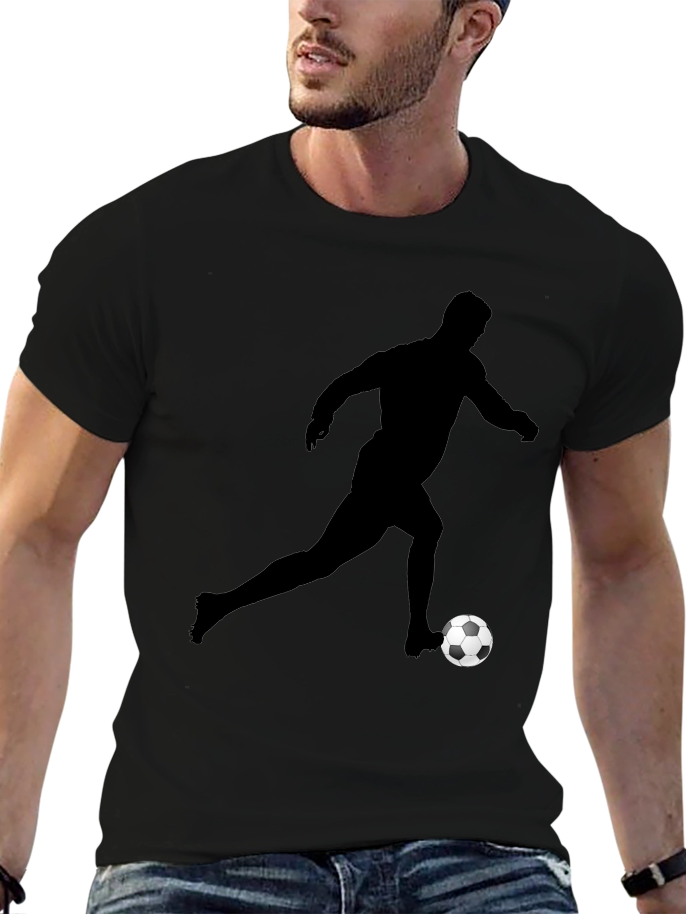 Soccer Player Graphic Tee - Black Cotton Shirt