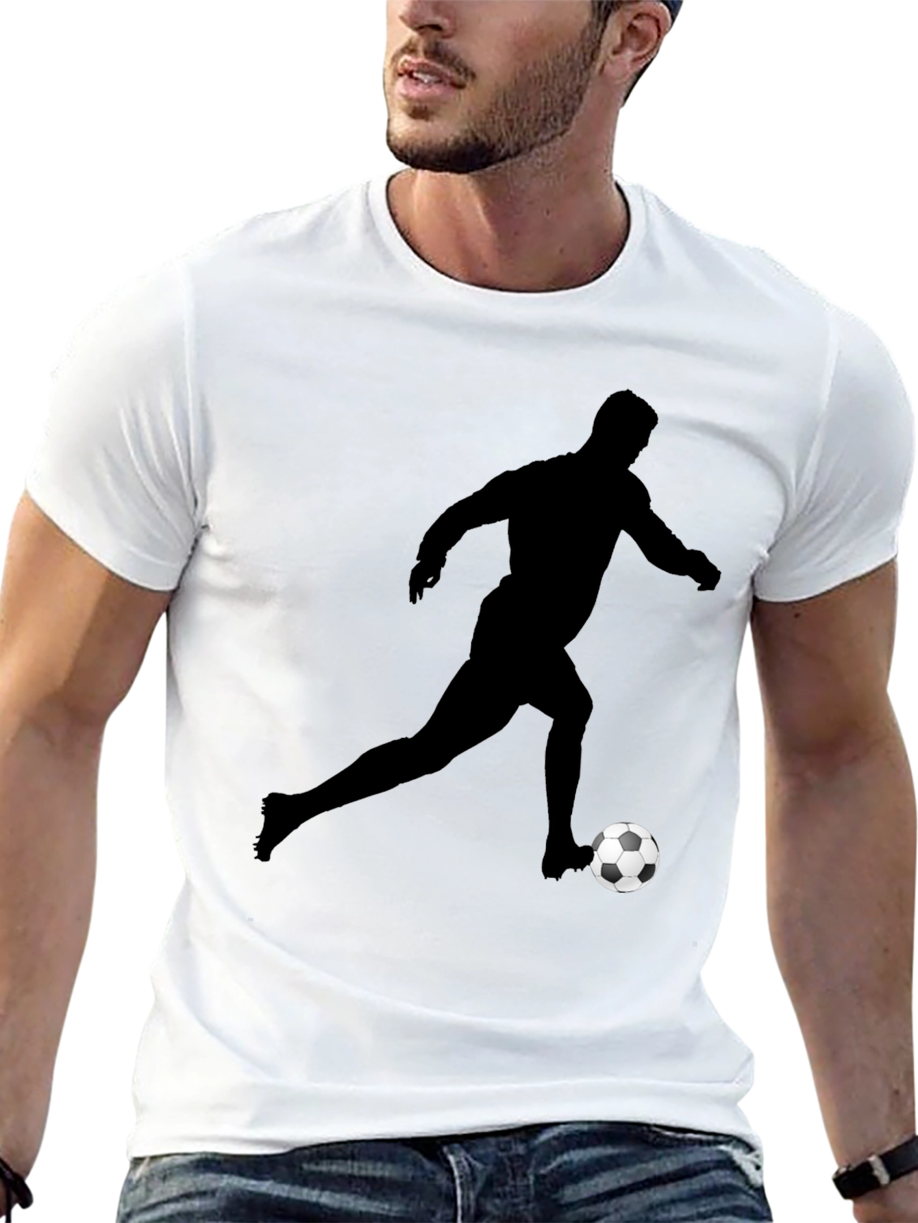 Soccer Player Graphic Tee - Black Cotton Shirt