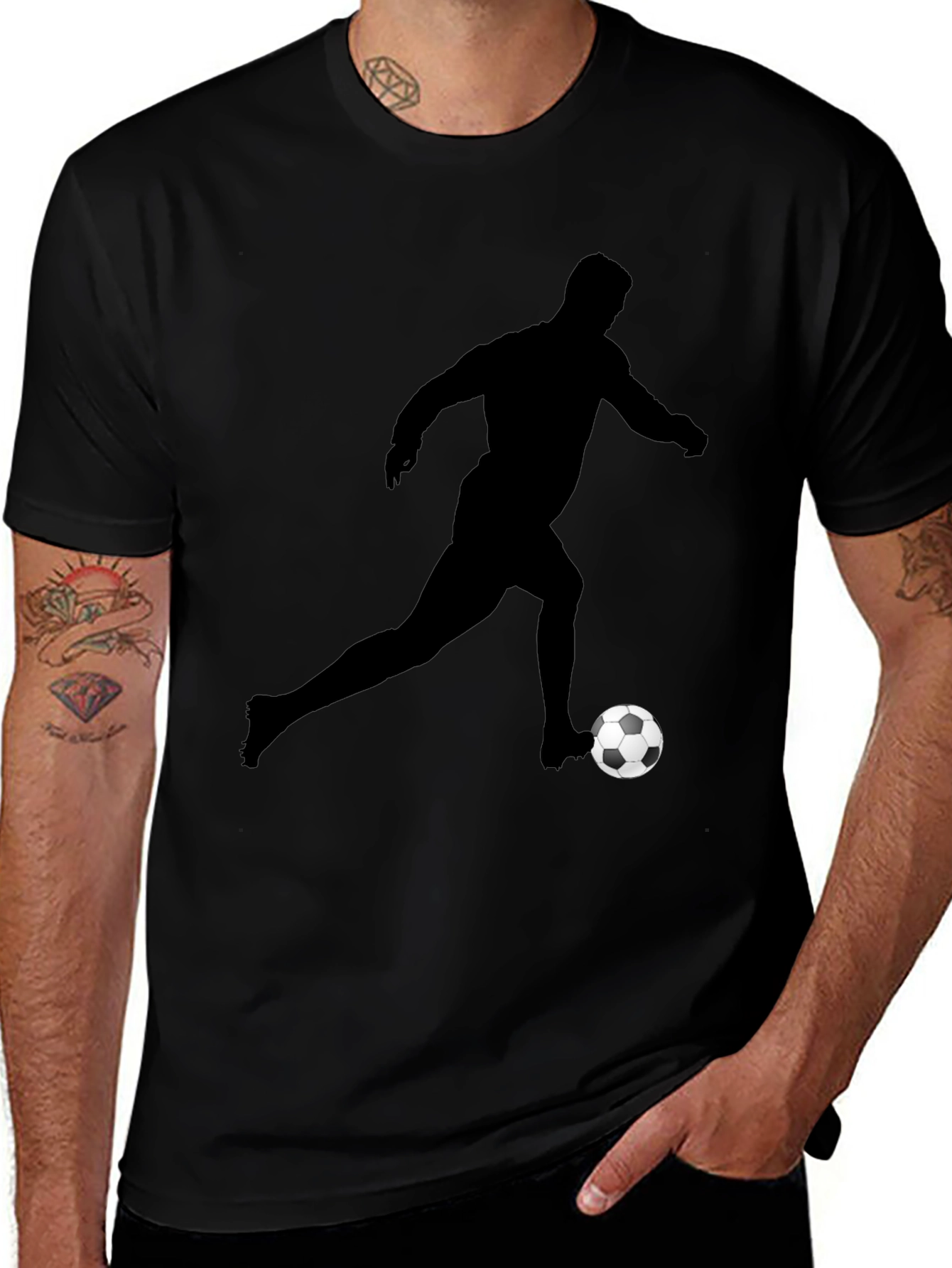 Soccer Player Graphic Tee - Black Cotton Shirt