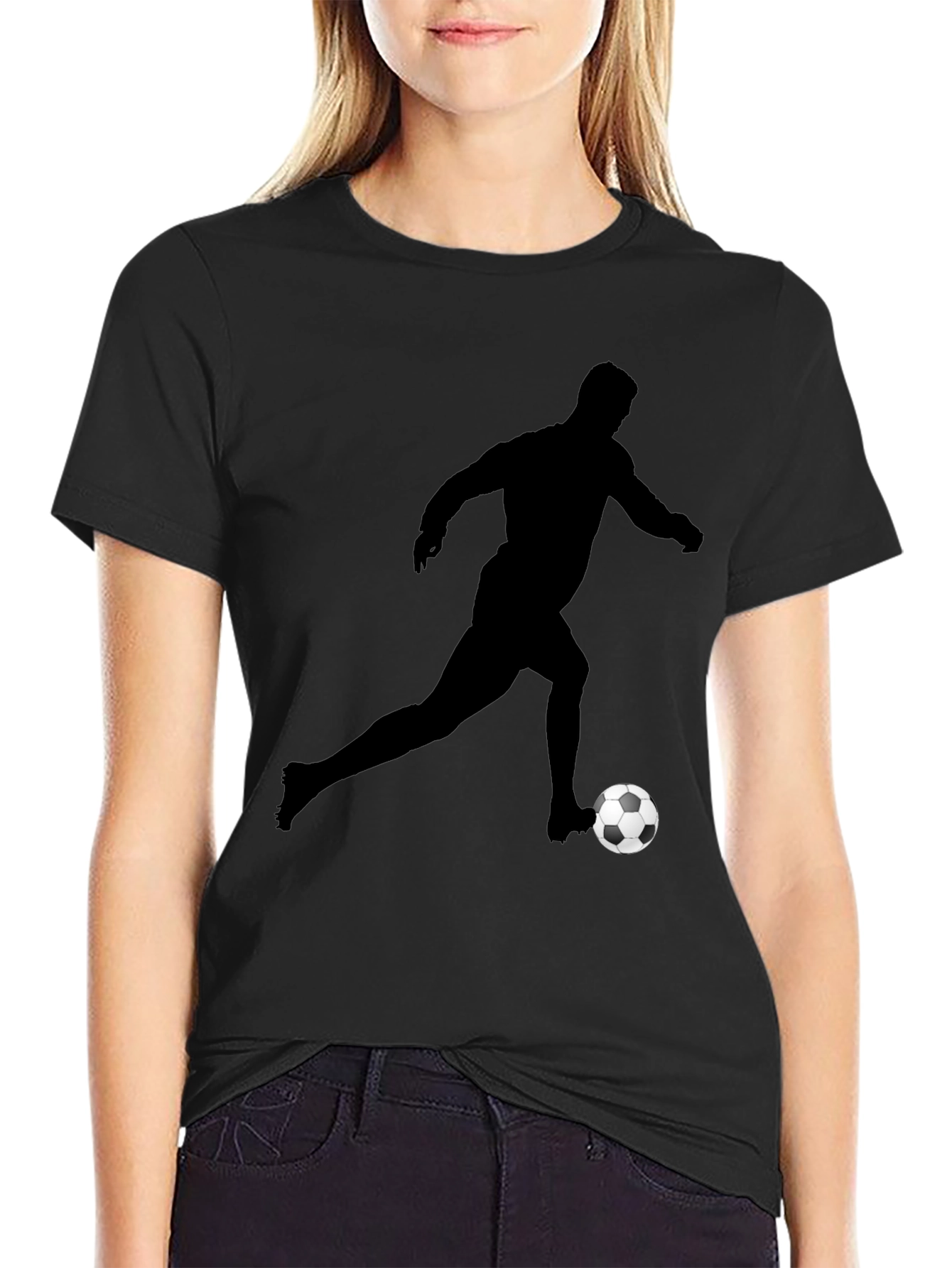 Soccer Player Graphic Tee - Black Cotton Shirt