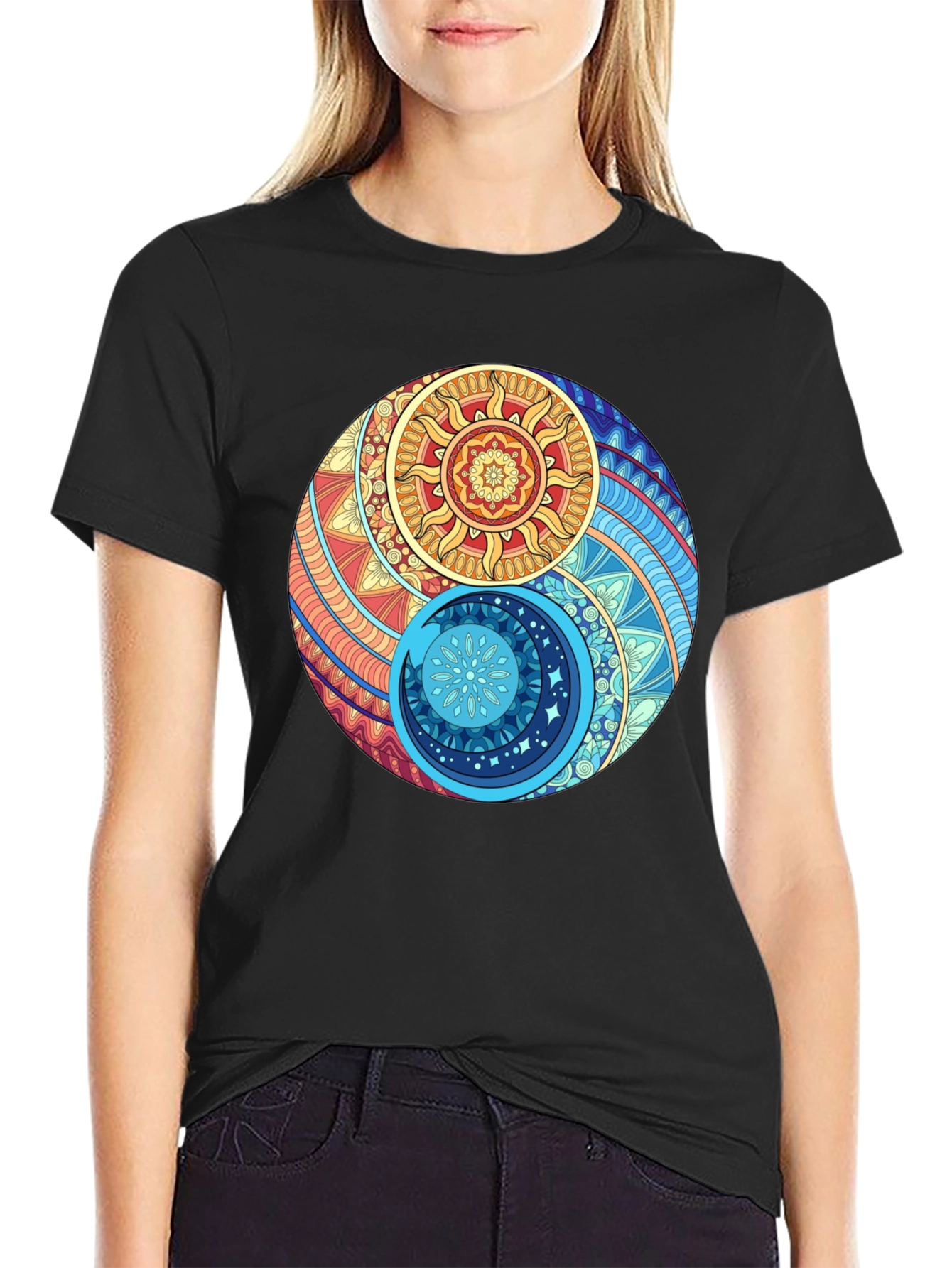 Yin Yang Sun and Moon Graphic T-Shirt