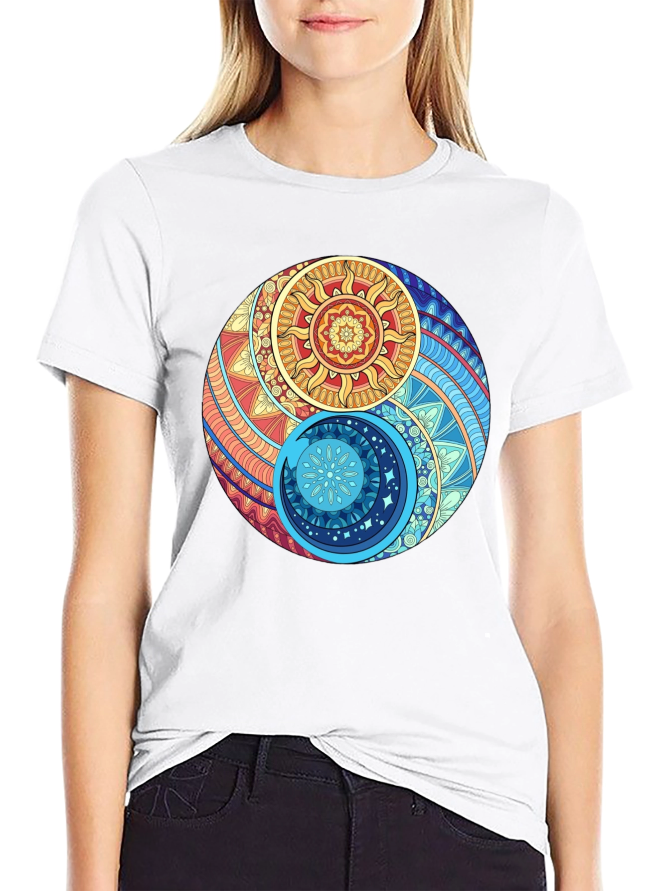 Yin Yang Sun and Moon Graphic T-Shirt