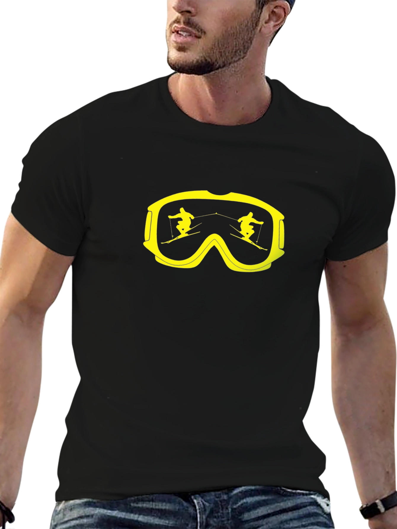 Ski Goggles Graphic Tee - Black Cotton T-Shirt