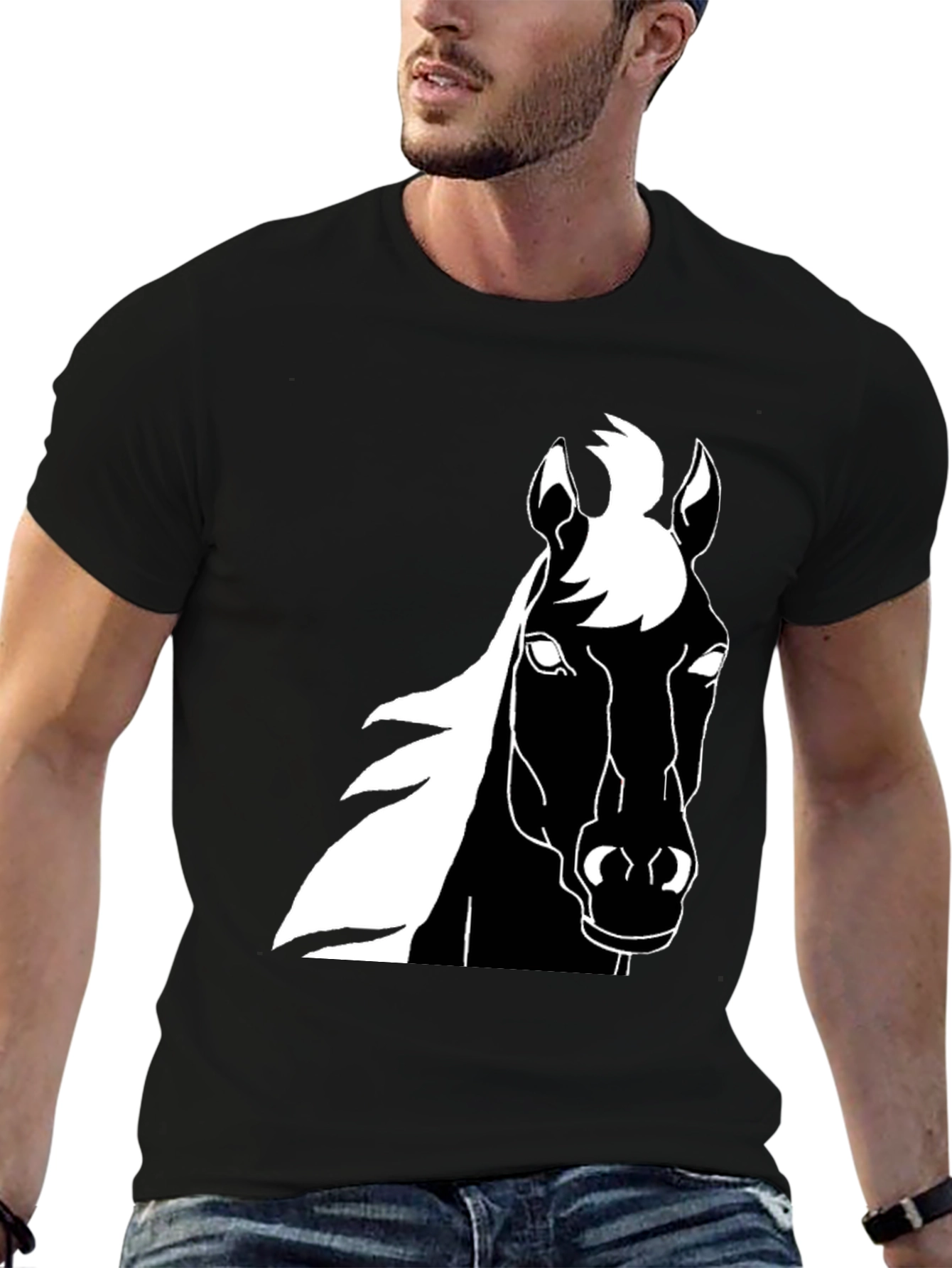 Black Horse Graphic Tee - Stylish Mens T-Shirt