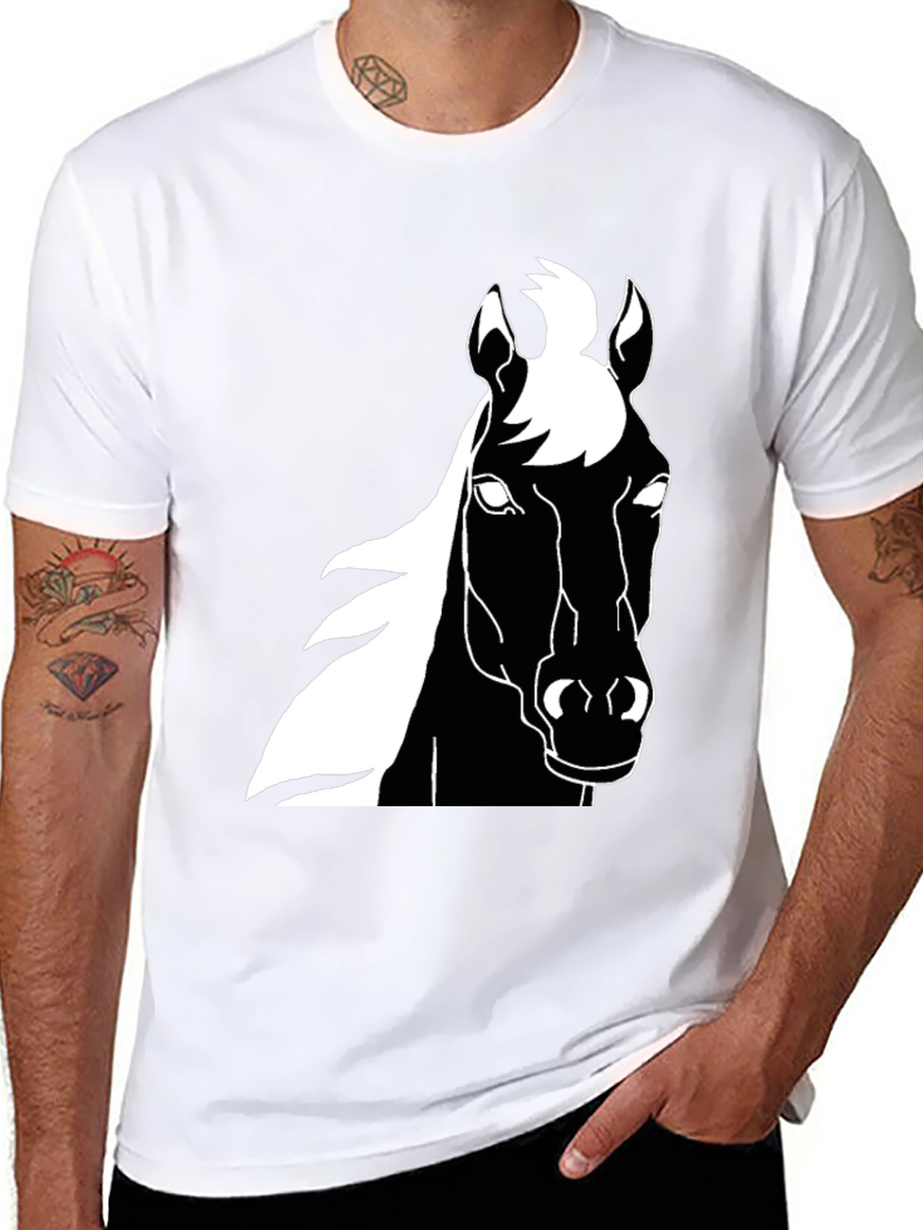 Black Horse Graphic Tee - Stylish Mens T-Shirt