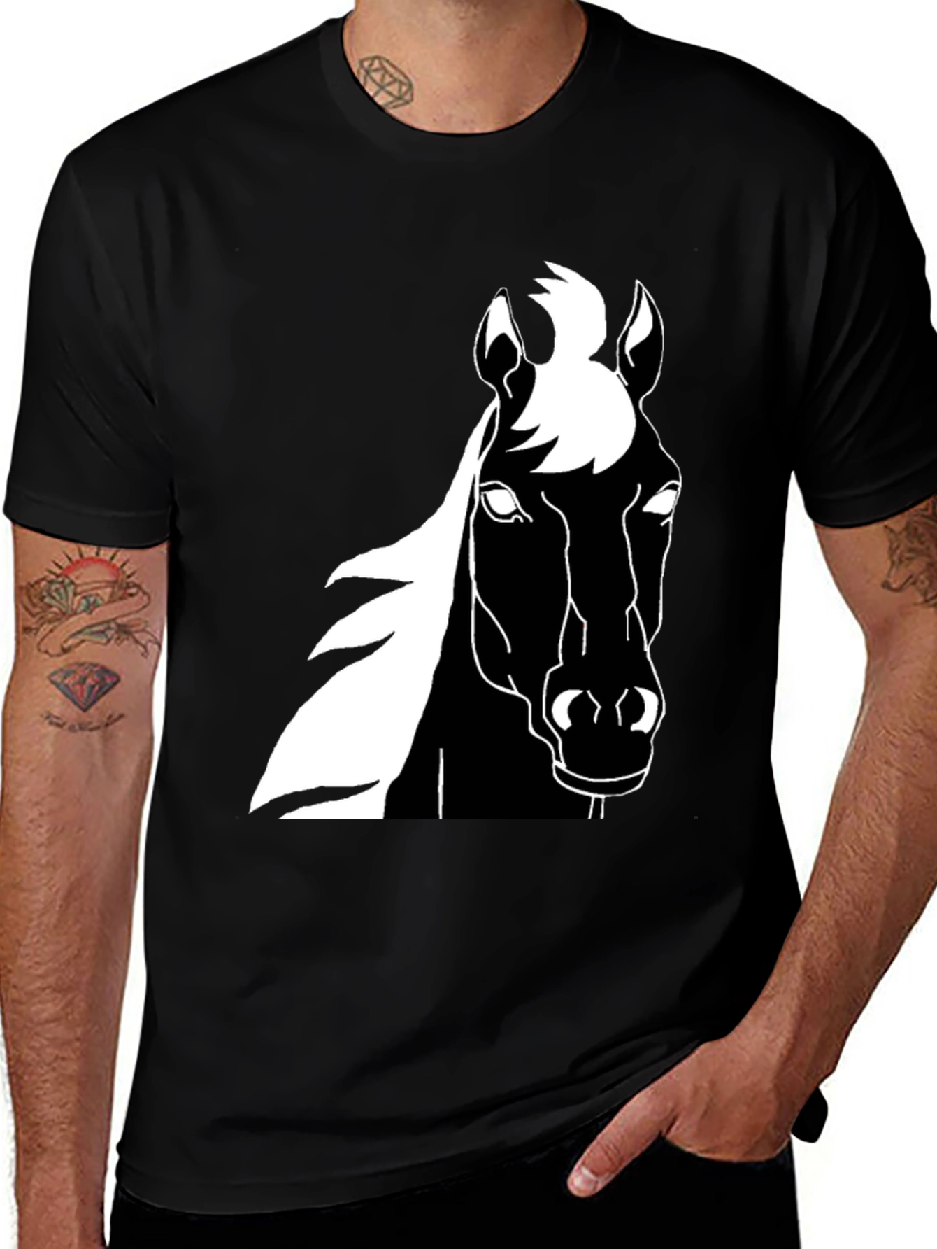 Black Horse Graphic Tee - Stylish Mens T-Shirt