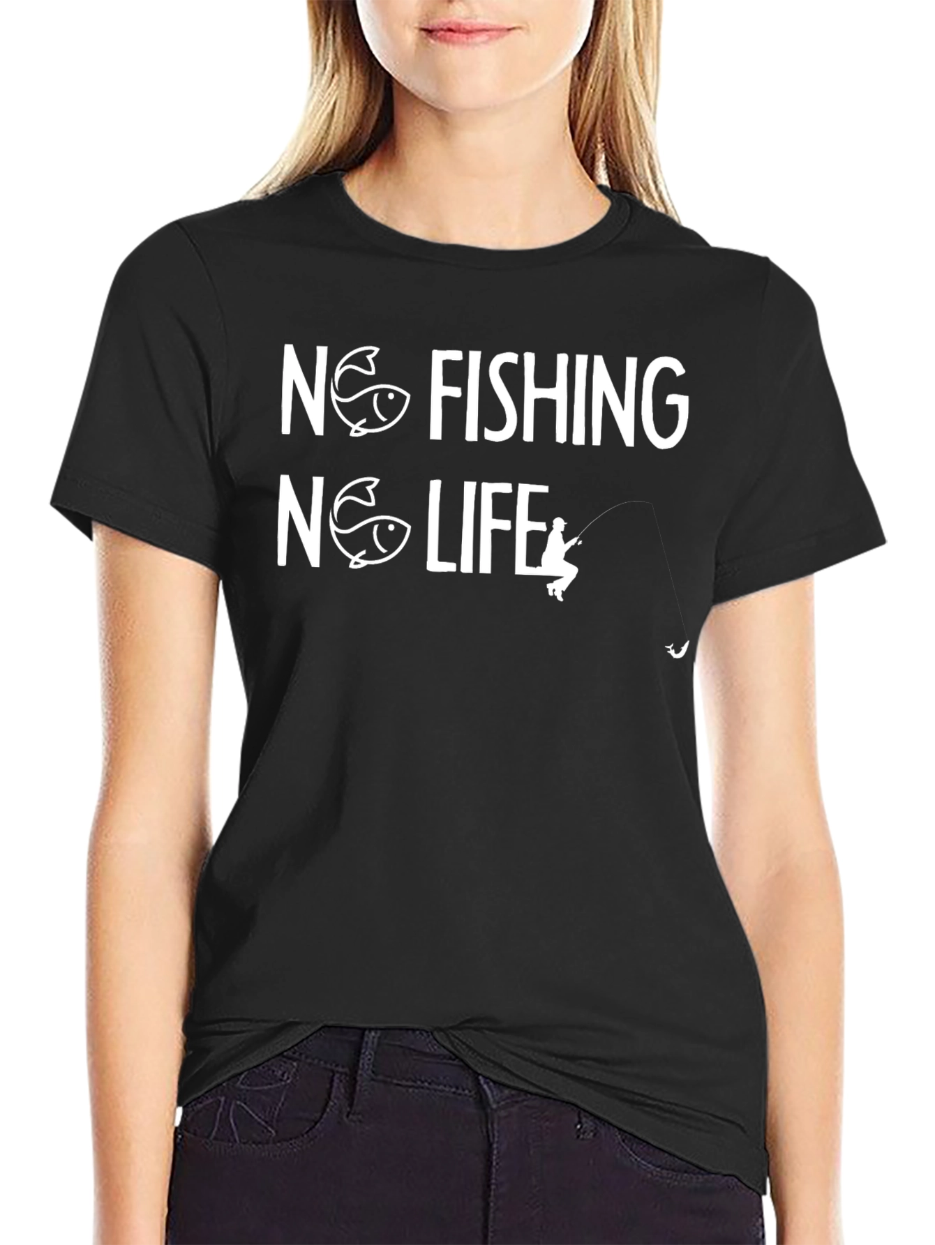 No Fishing No Life Black T-Shirt