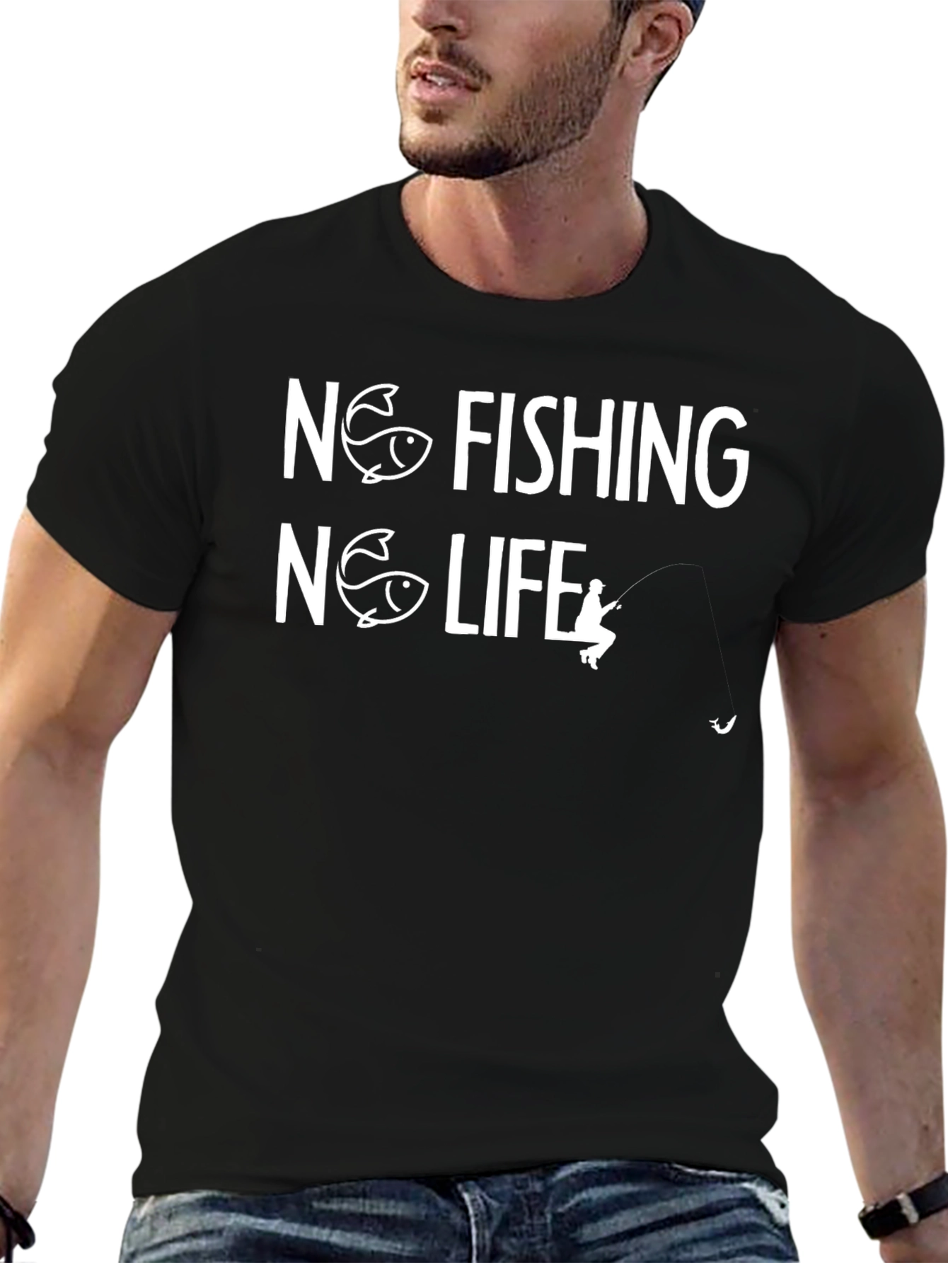 No Fishing No Life Black T-Shirt