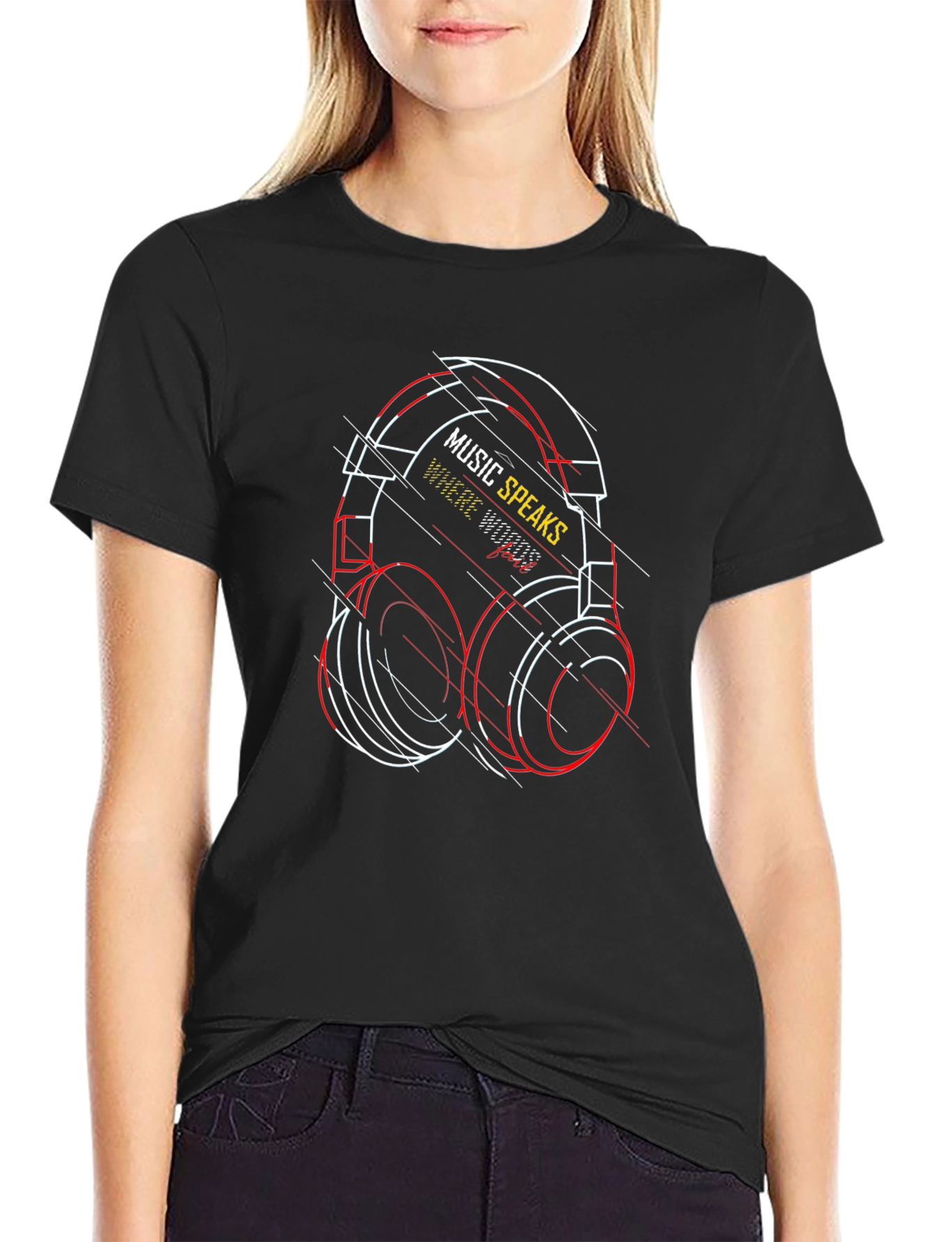 Music Speaks Graphic Tee - Black Cotton T-Shirt