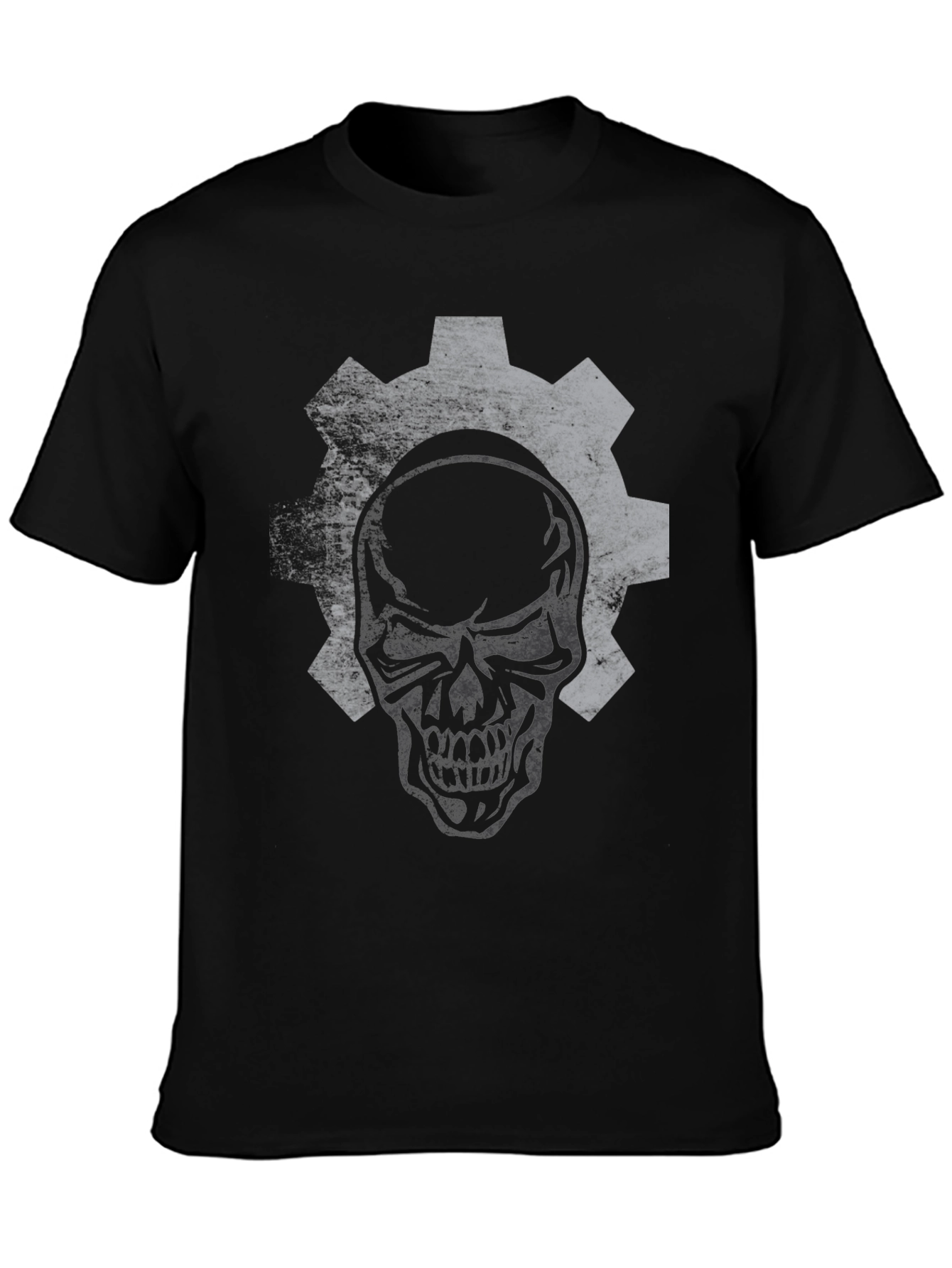 Skull Gear Graphic Print Black T-Shirt