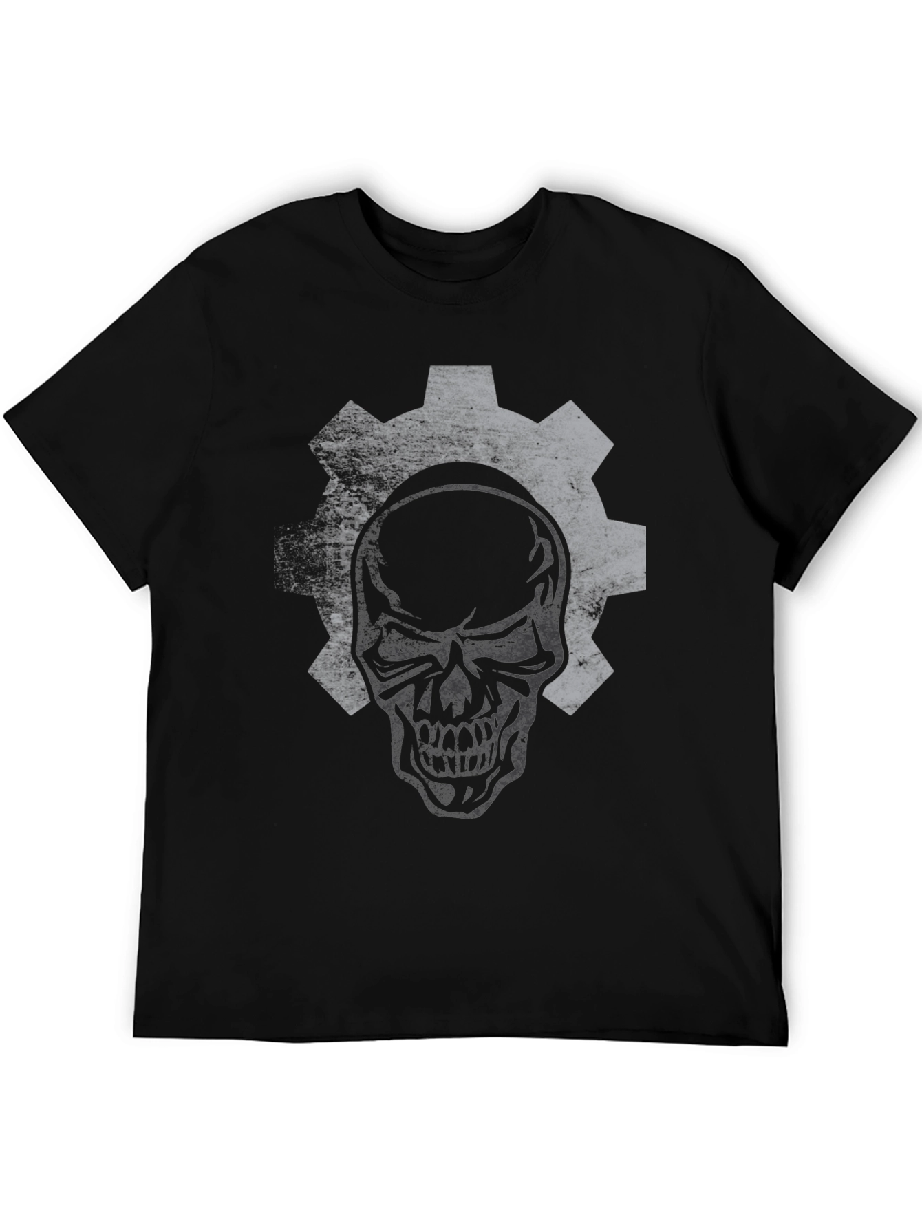 Skull Gear Graphic Print Black T-Shirt
