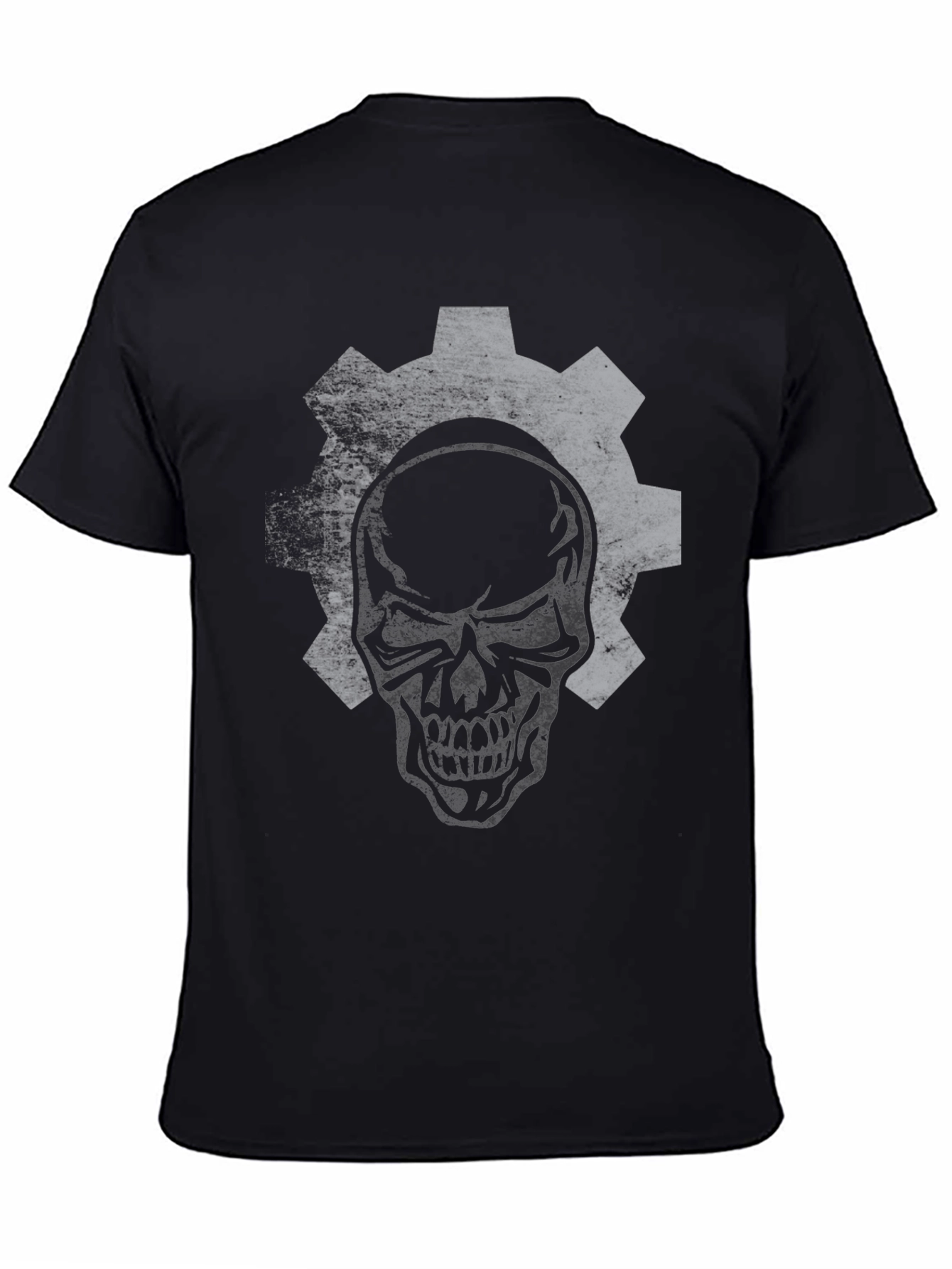 Skull Gear Graphic Print Black T-Shirt