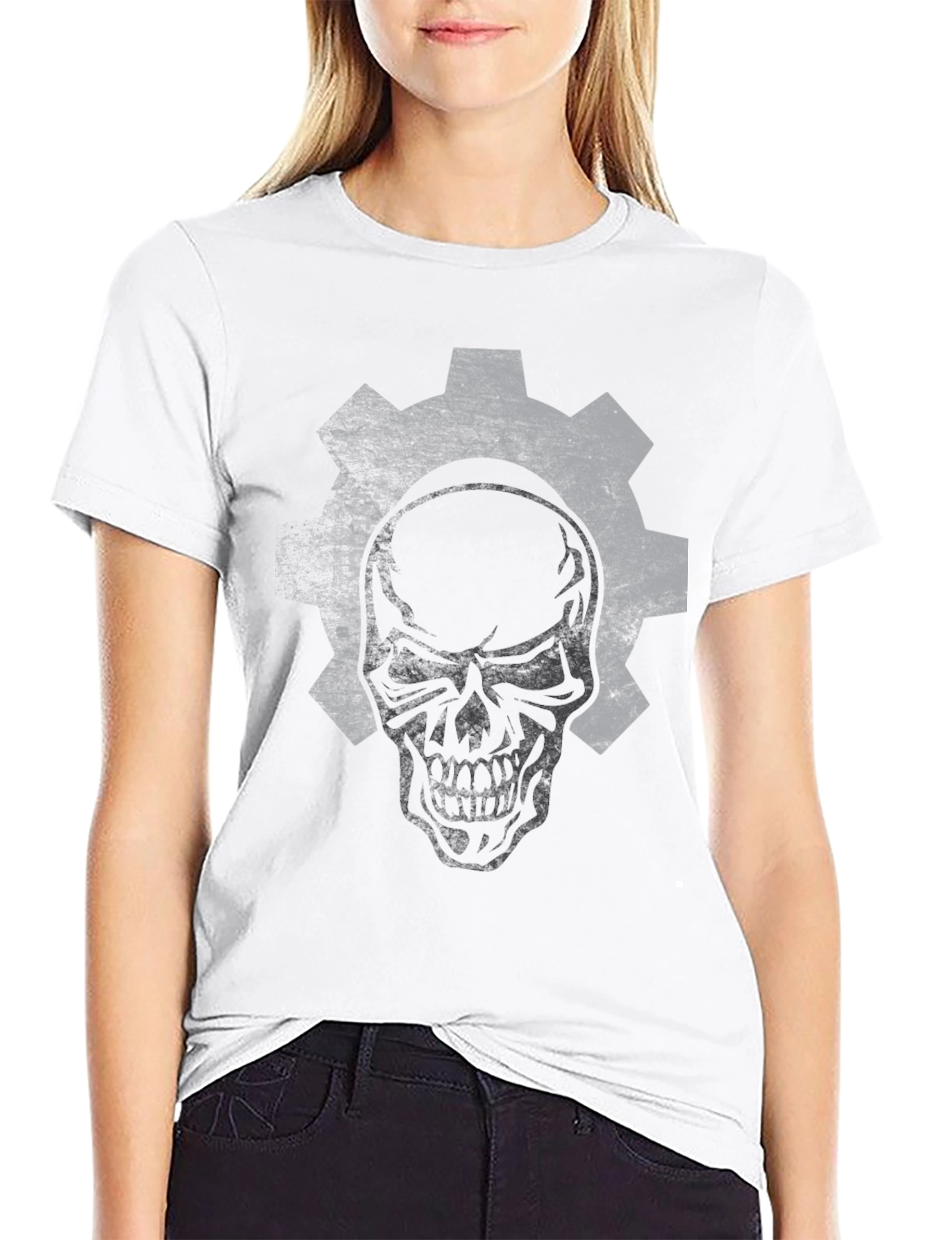 Skull Gear Graphic Print Black T-Shirt