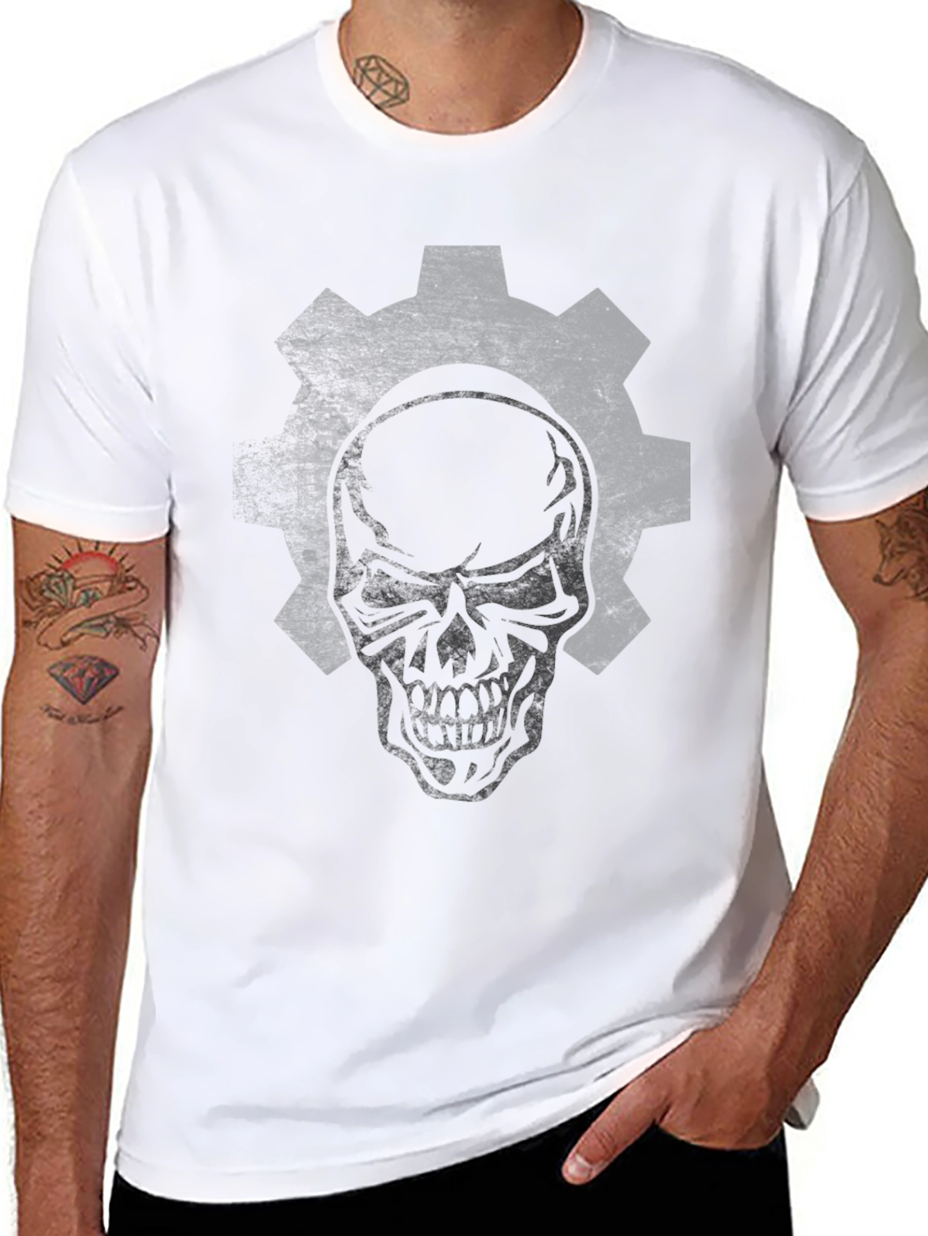 Skull Gear Graphic Print Black T-Shirt
