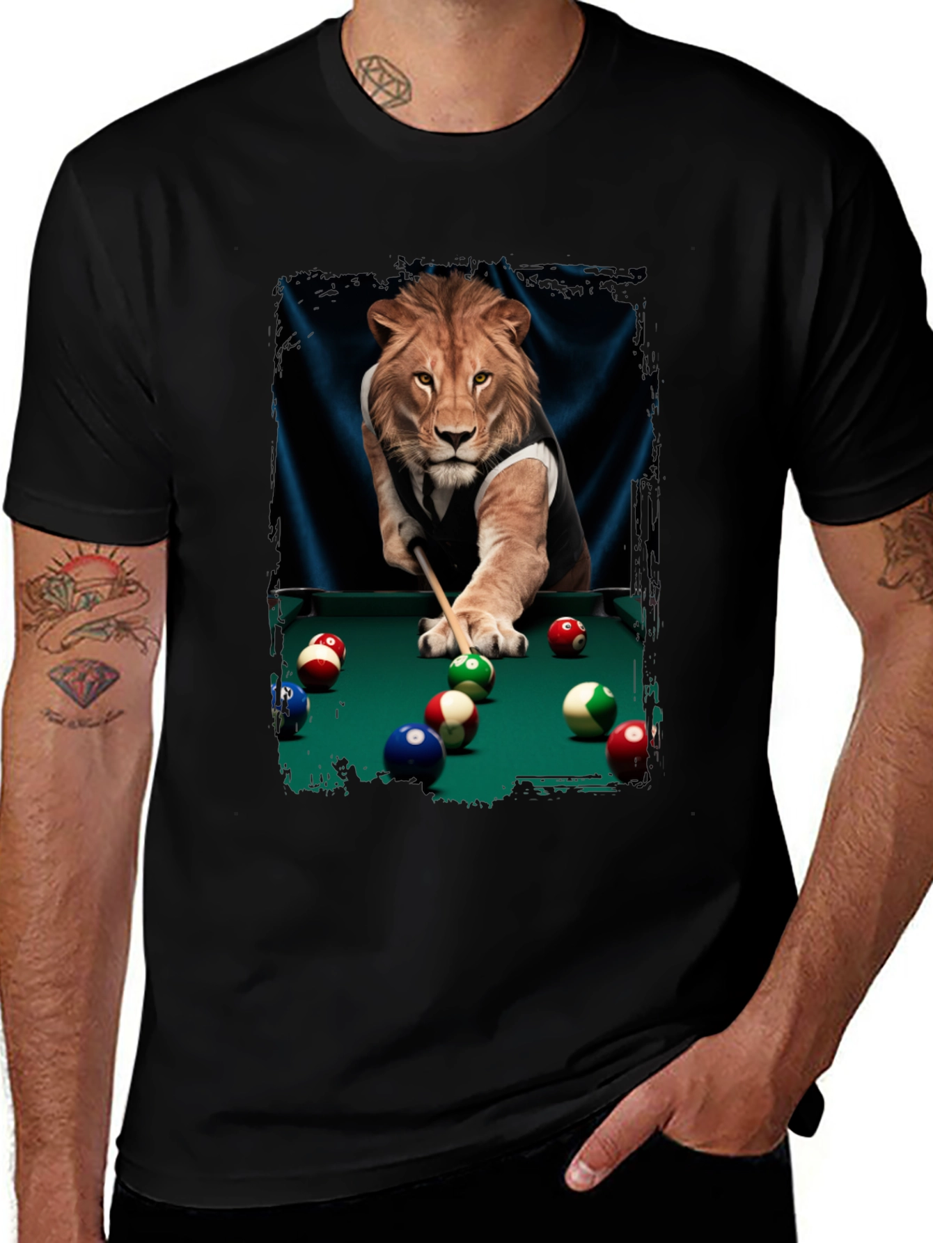 Lion Playing Pool Graphic Tee