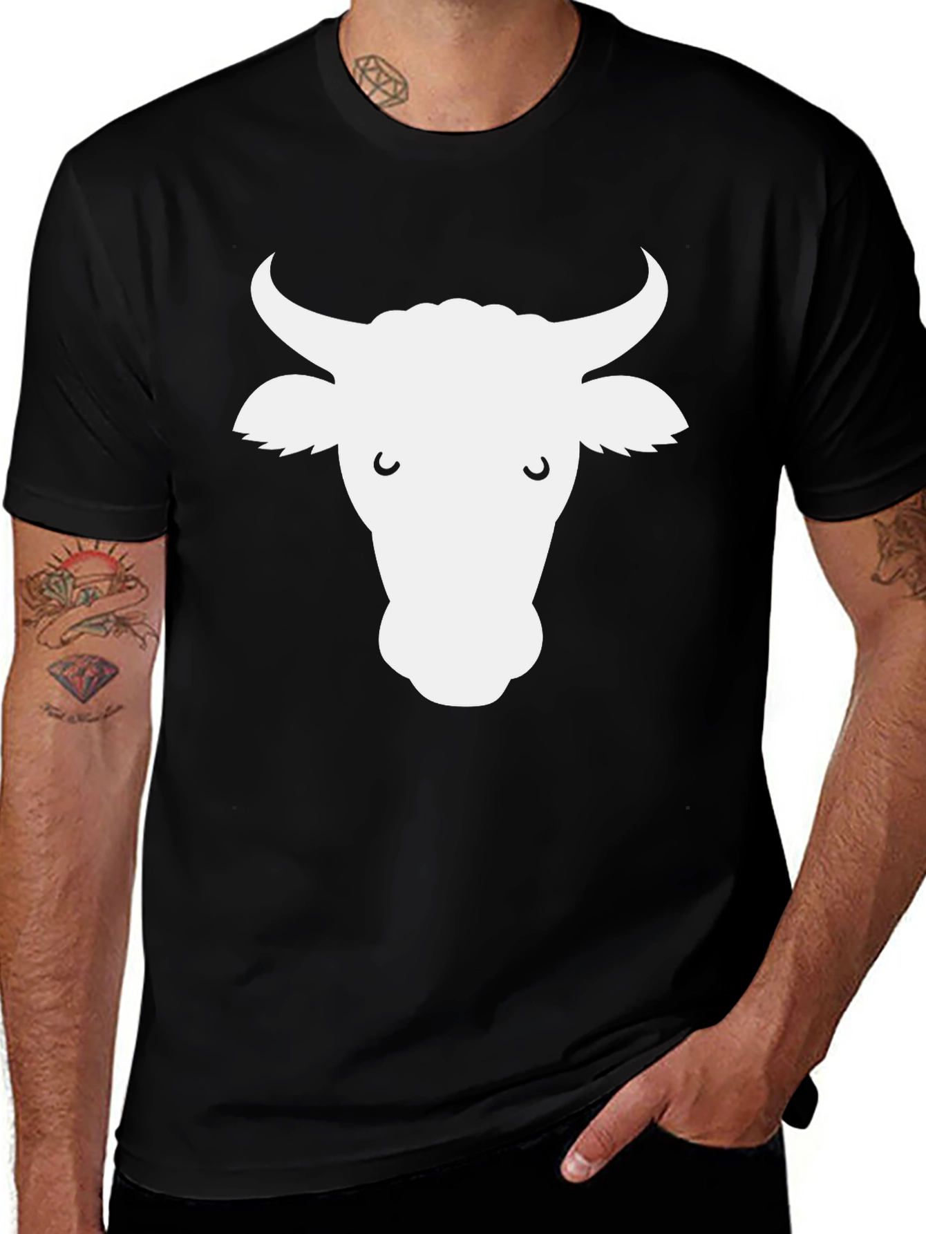 Cow Face Graphic Tee - Black Cotton T-Shirt